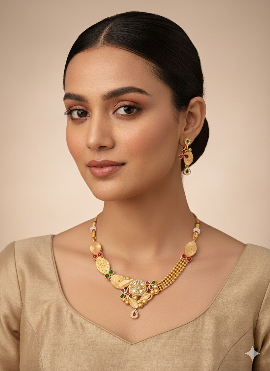 Elegant Gold Necklace and Earring Set