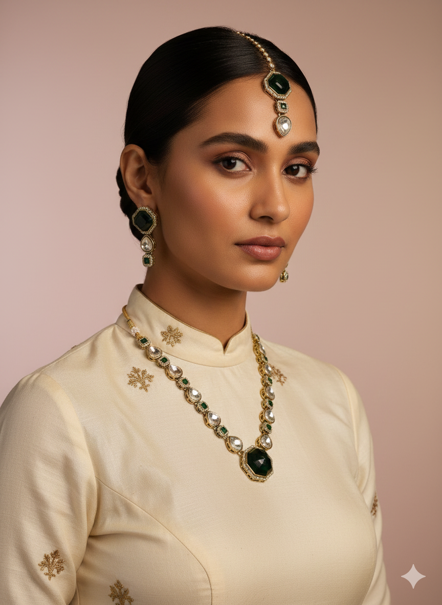 Elegant Dark Green and Crystal Jewelry Set