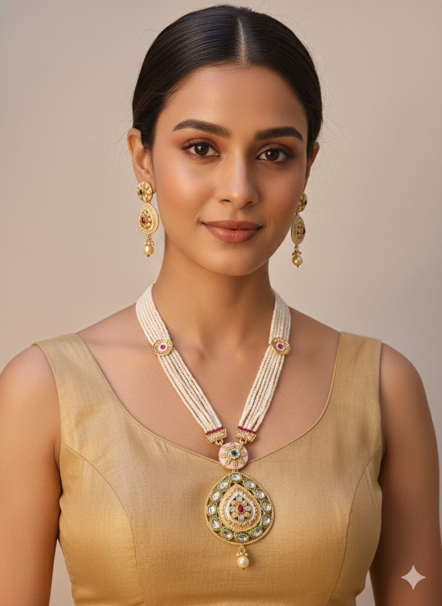Traditional Pearl and Kundan Necklace Set