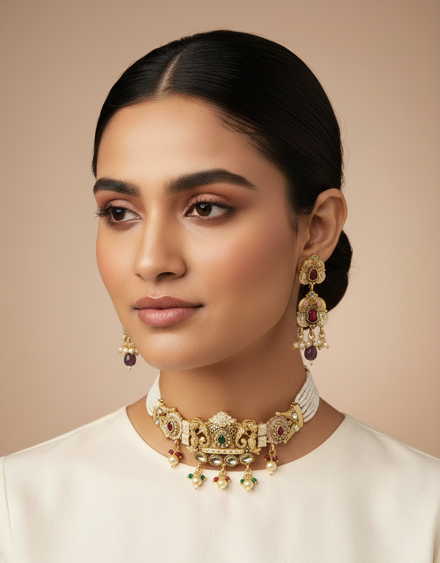 Traditional Pearl and Polki Necklace Set