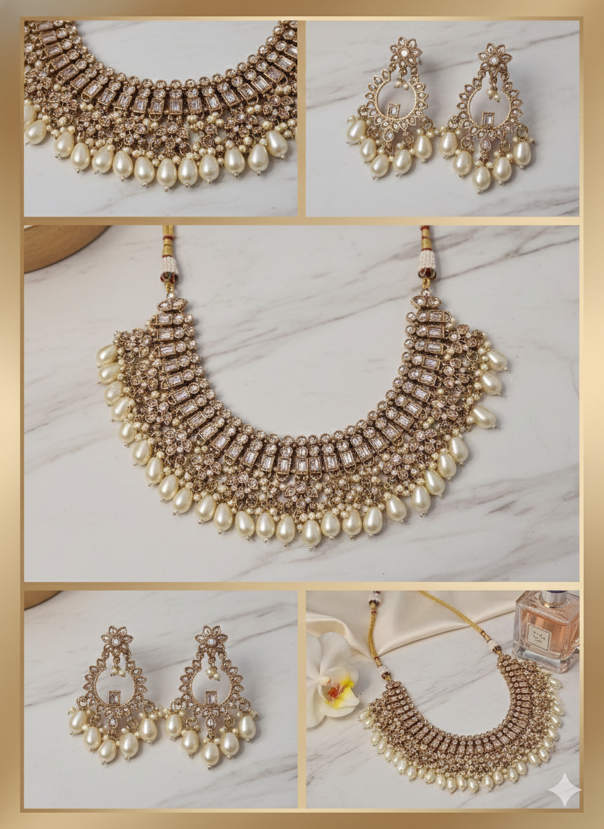 Bridal Reverce Stone with Perls Jewelry Set