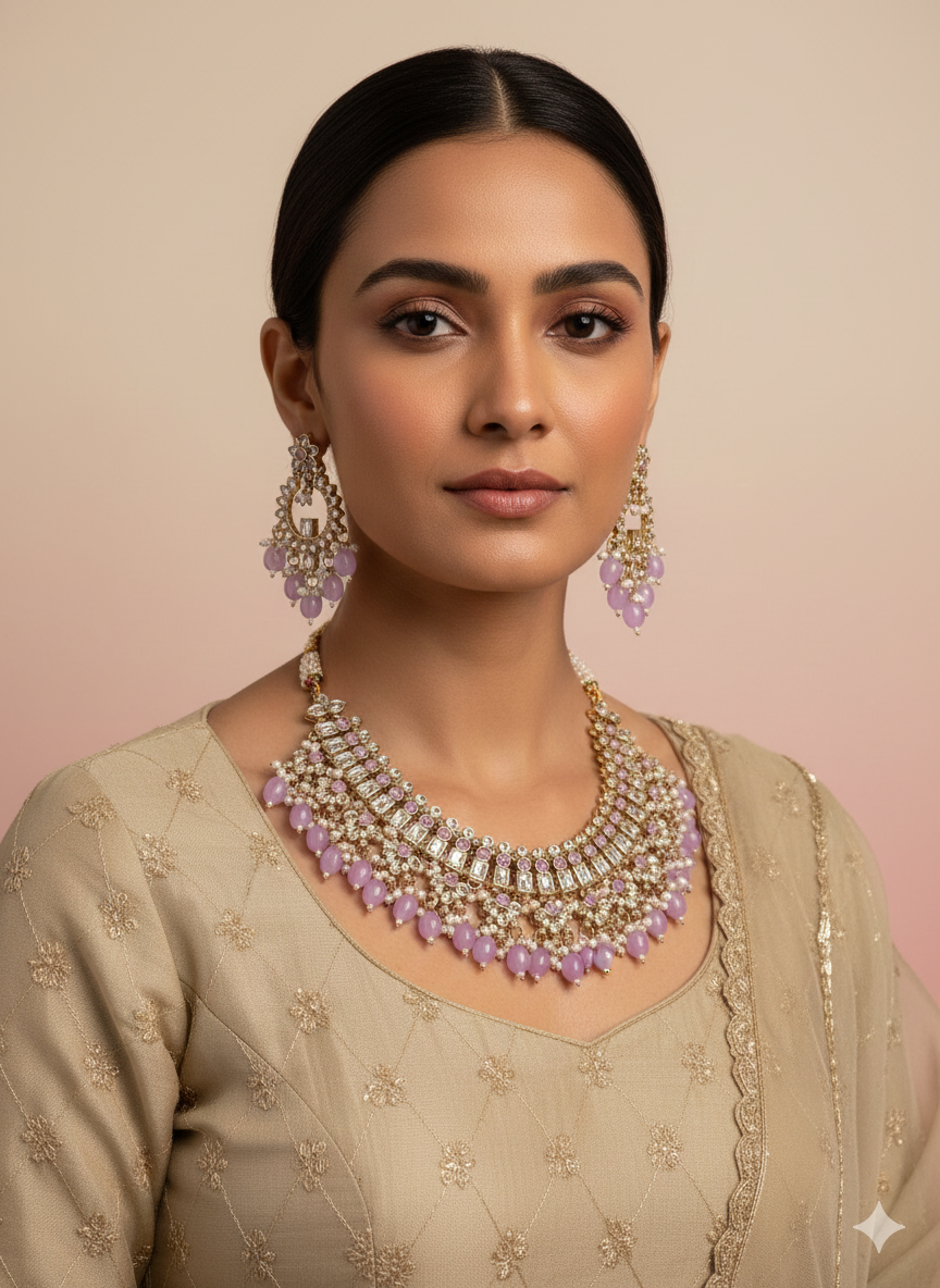 Lavender Stone Choker Necklace Set