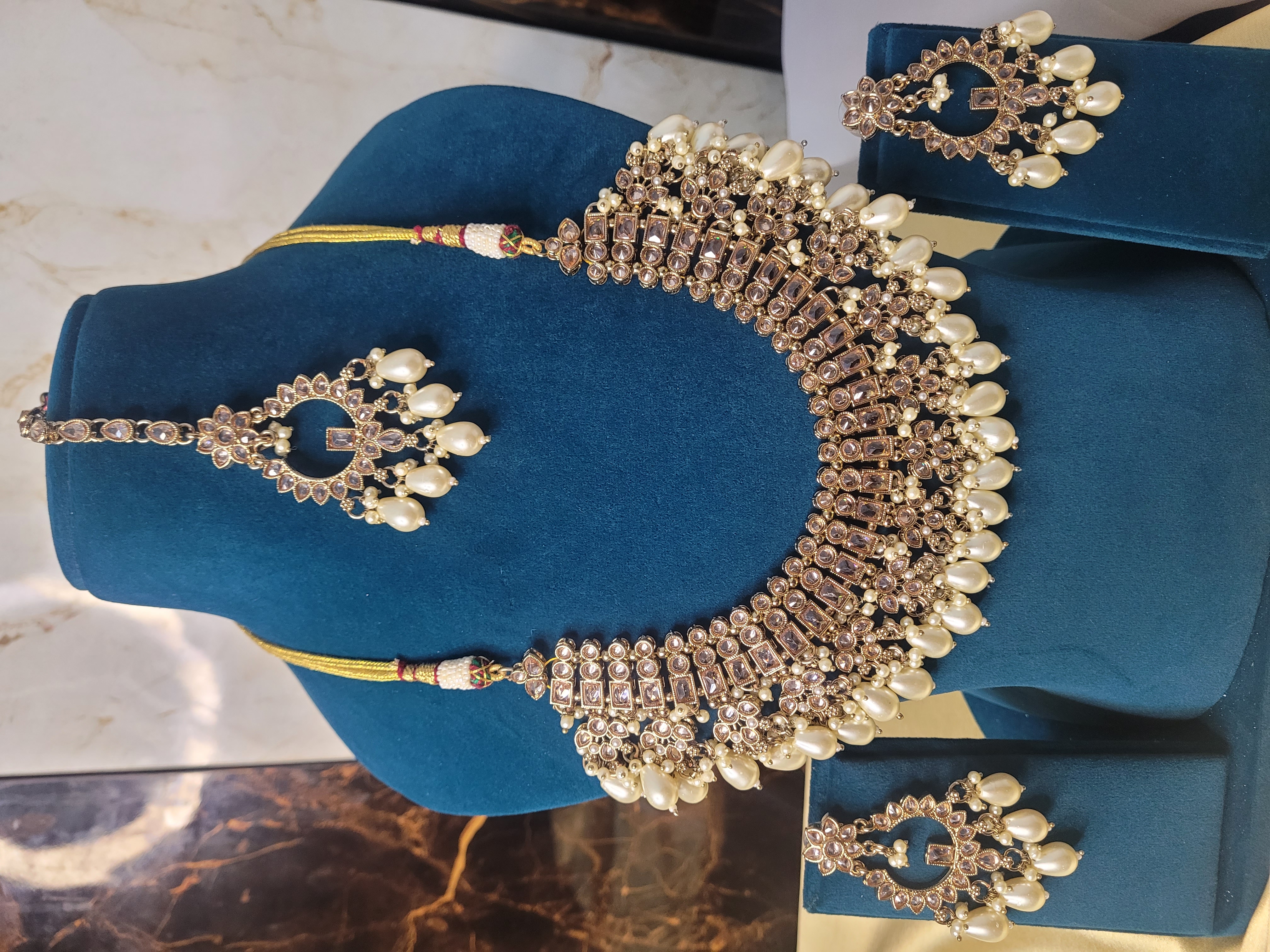 Bridal Reverce Stone with Perls Jewelry Set