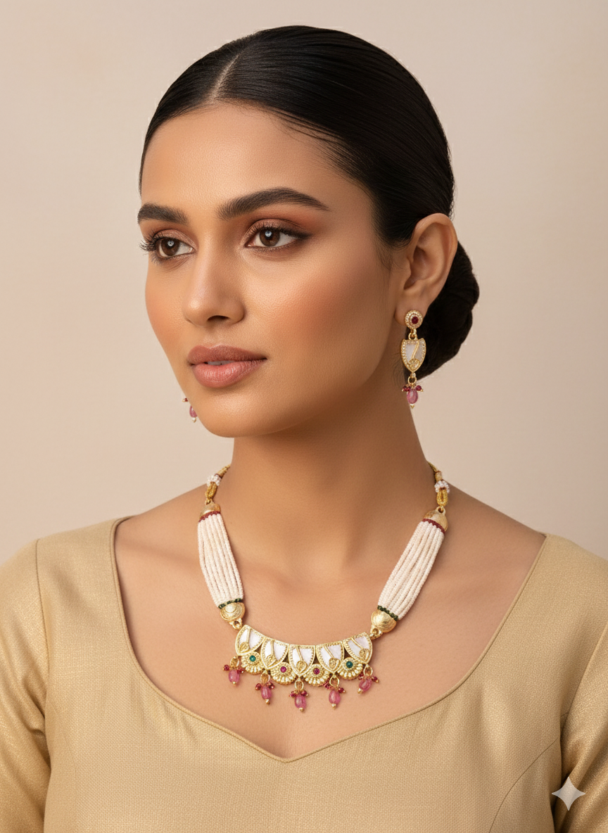 Elegant Pearl and Gold Necklace Set