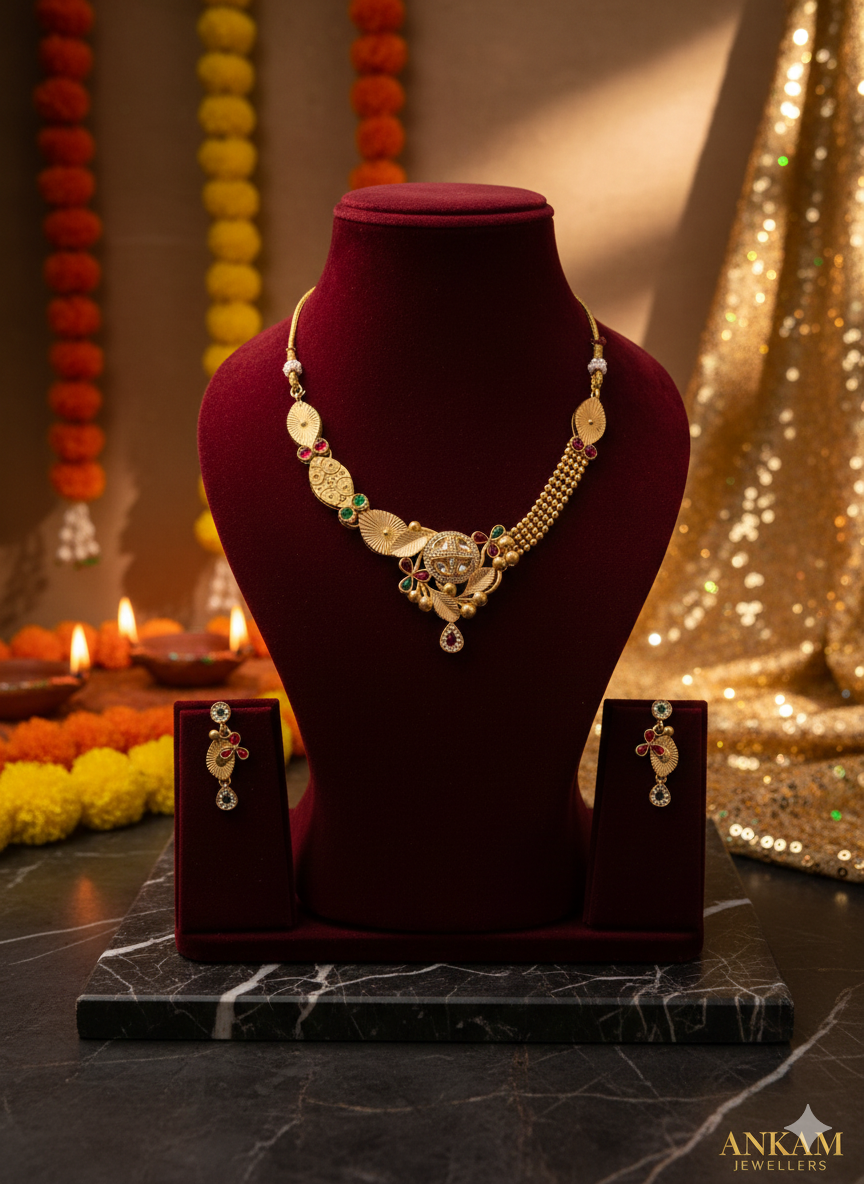 Elegant Gold Necklace and Earring Set