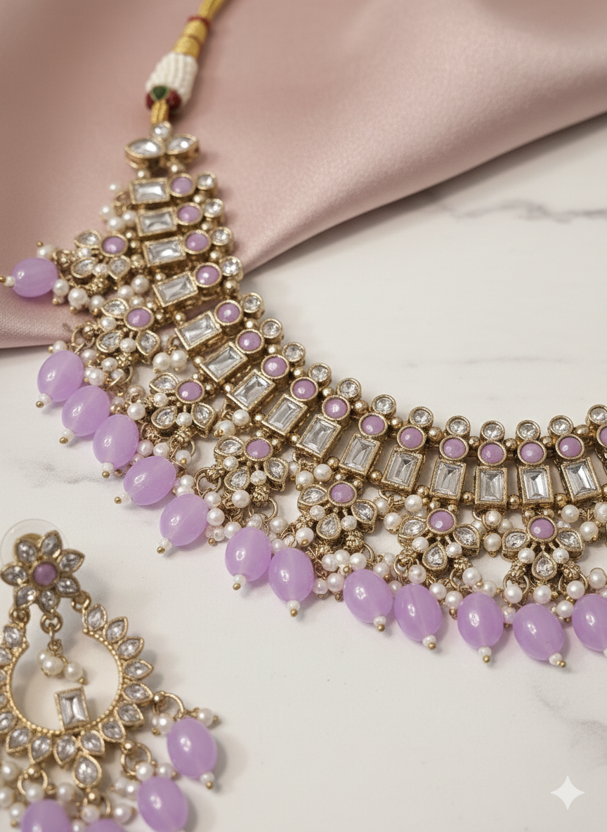 Lavender Stone Choker Necklace Set