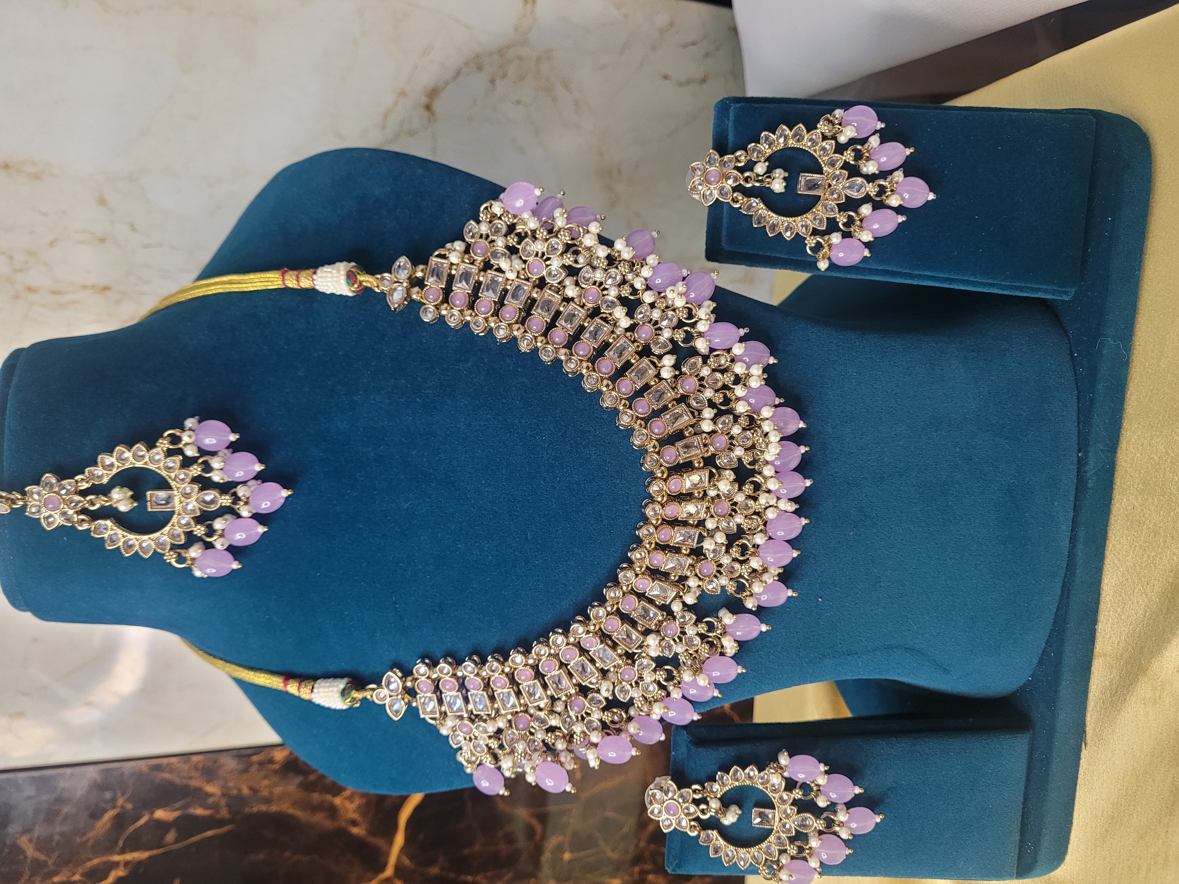 Lavender Stone Choker Necklace Set