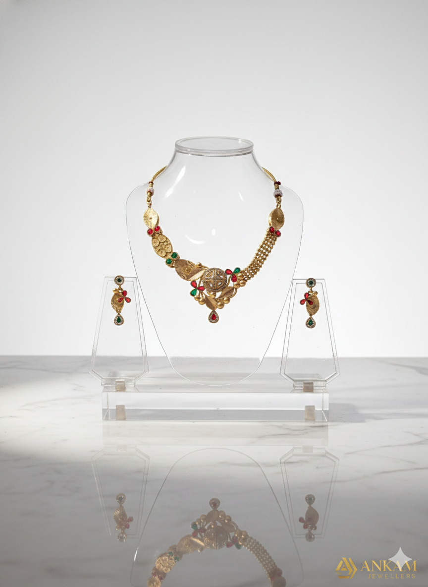 Elegant Gold Necklace and Earring Set