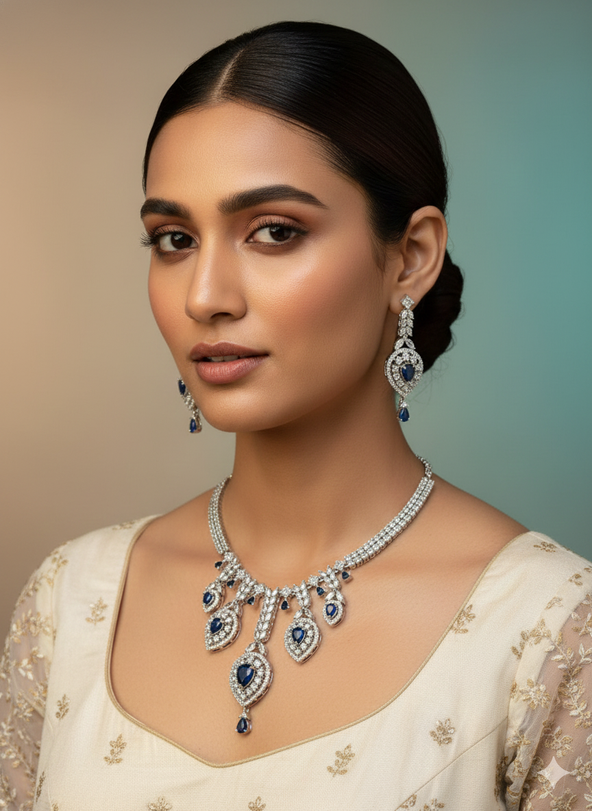 Elegant Blue Gemstone Necklace Set