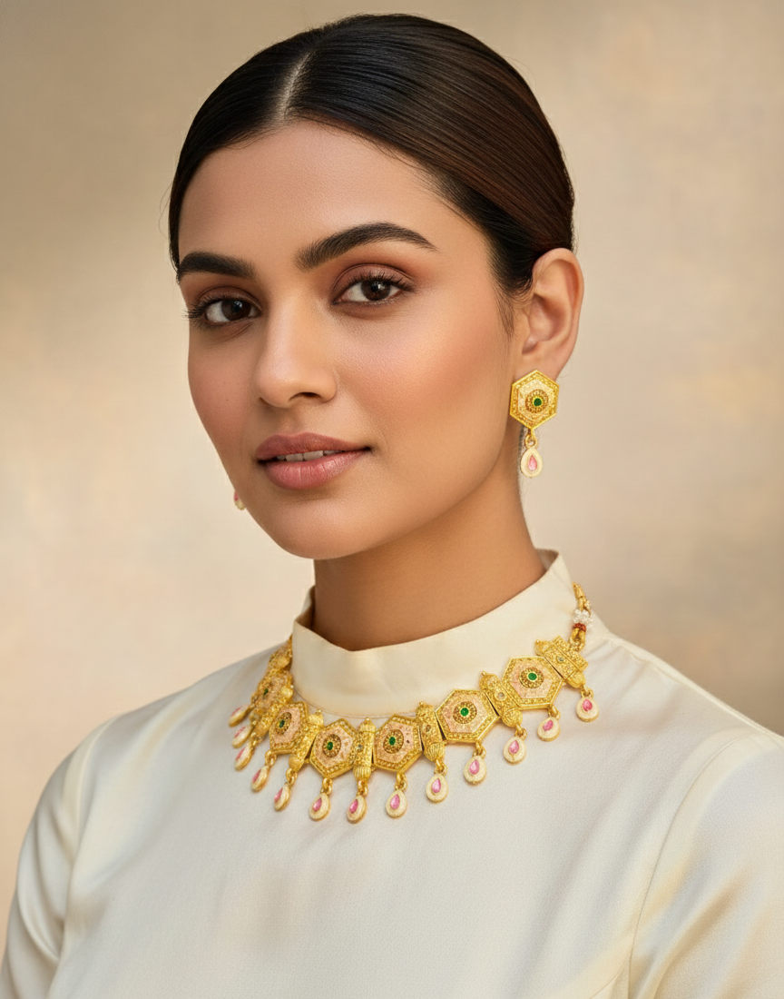 Elegant Gold Necklace and Earring Set