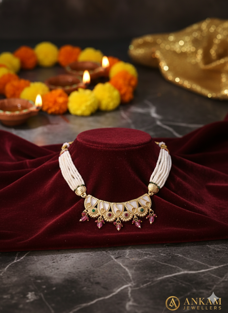 Elegant Pearl and Gold Necklace Set