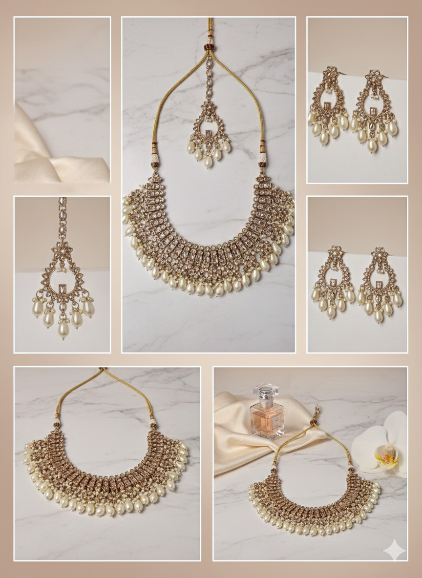 Bridal Reverce Stone with Perls Jewelry Set