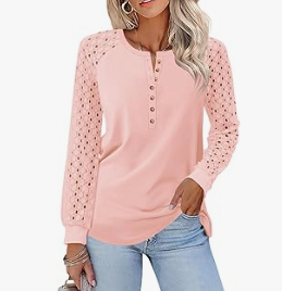 Pink Long Sleeve Button-Up Blouse