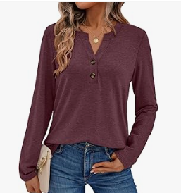 Women's Casual Long Sleeve Henley Top