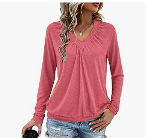 Women's Casual V-Neck Long Sleeve Top