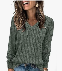 Ribbed Knit V-Neck Sweater