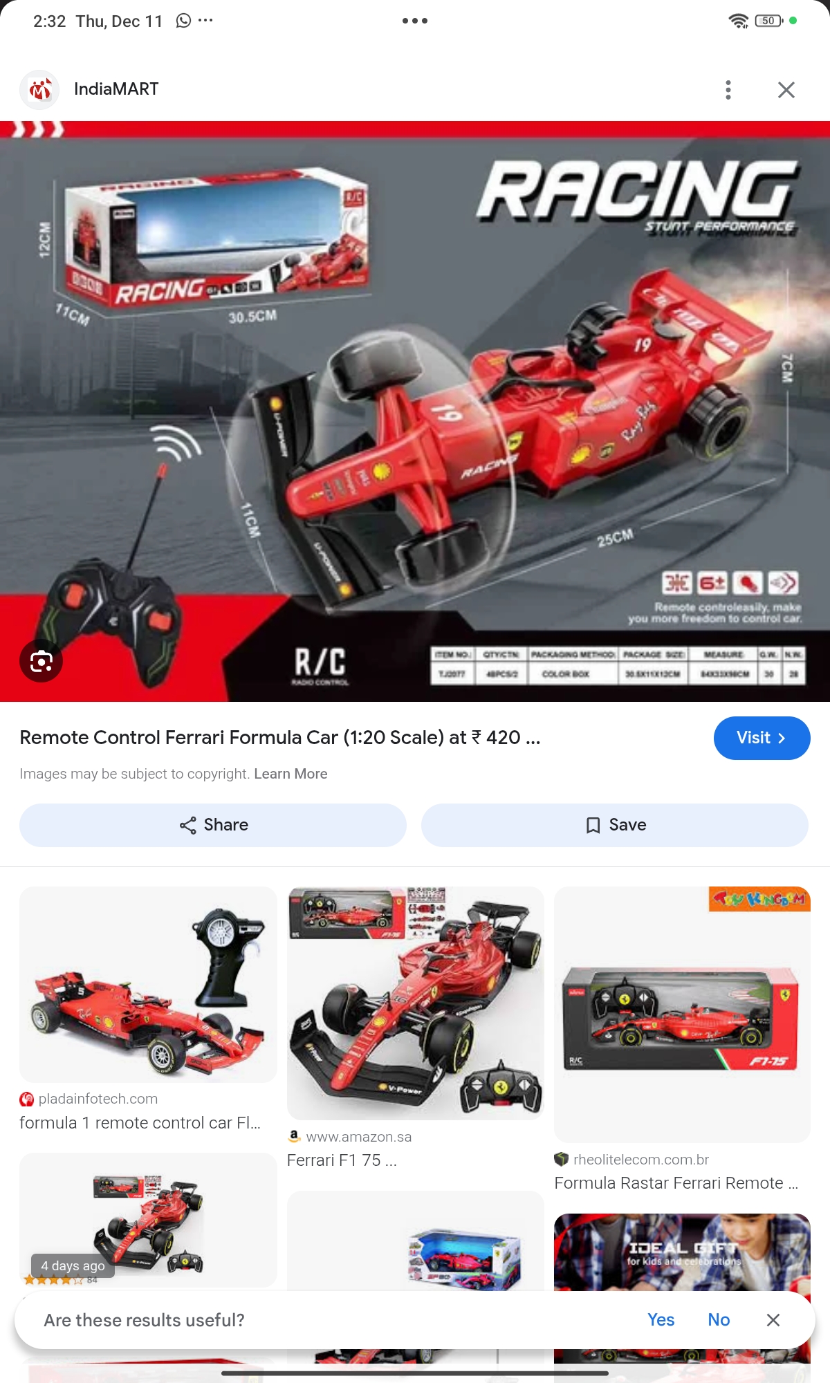 Remote Control Ferrari Formula Car (1:20 Scale)