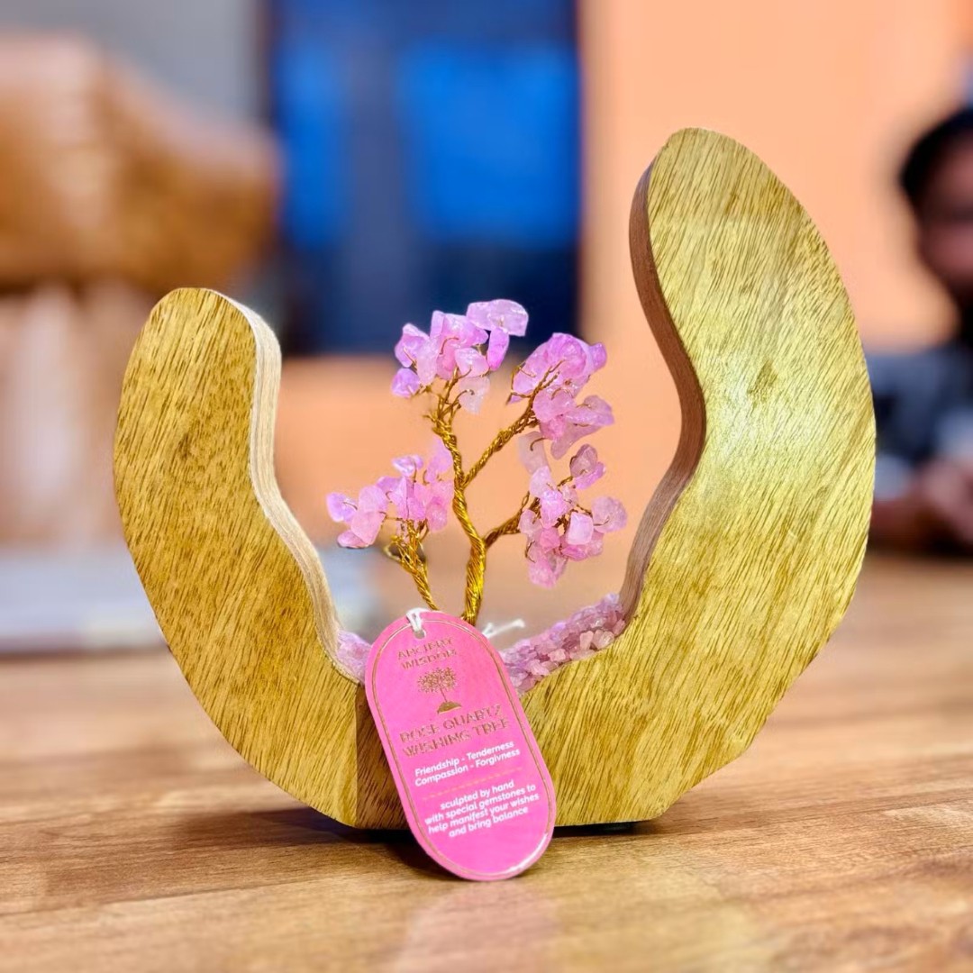 Gemstone Tree Garden - Mango Wood Open Ring - Rose Quartz - 60 chipstones