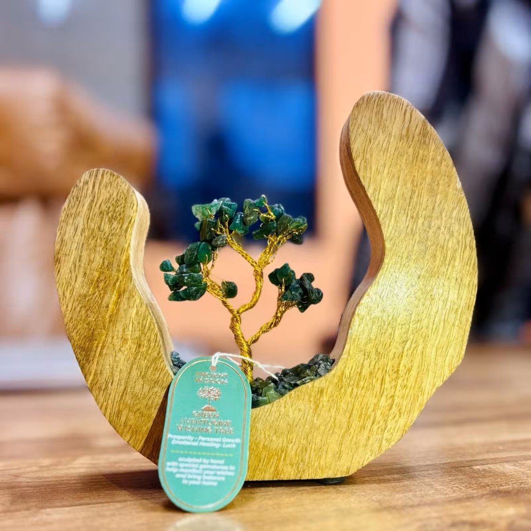 Gemstone Tree Garden - Mango Wood Open Ring - Green Aventurine - 60 chipstones