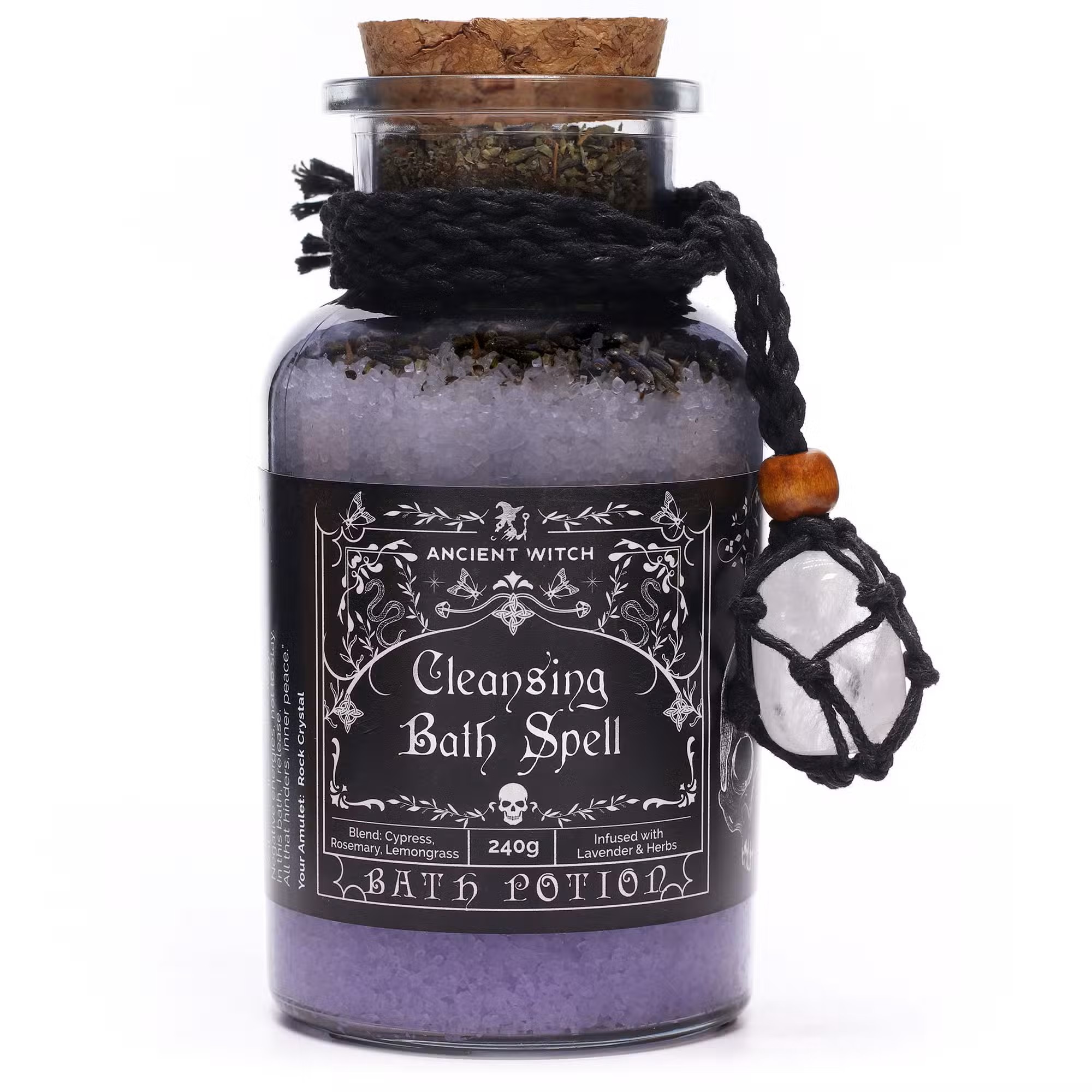 Ancient Witch Bath Spell Potion & Rock Crystal Amulet - Cleansing - Vegan - Friendly