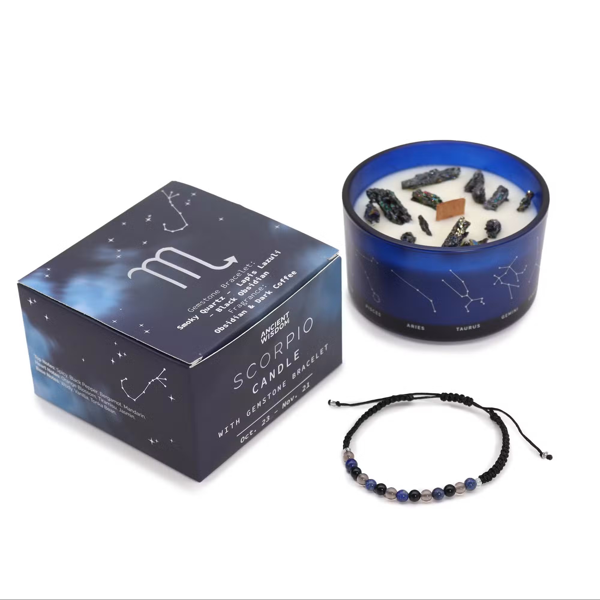 Zodiac Crystal Candle with Gemstone Bracelet - Sagittarius