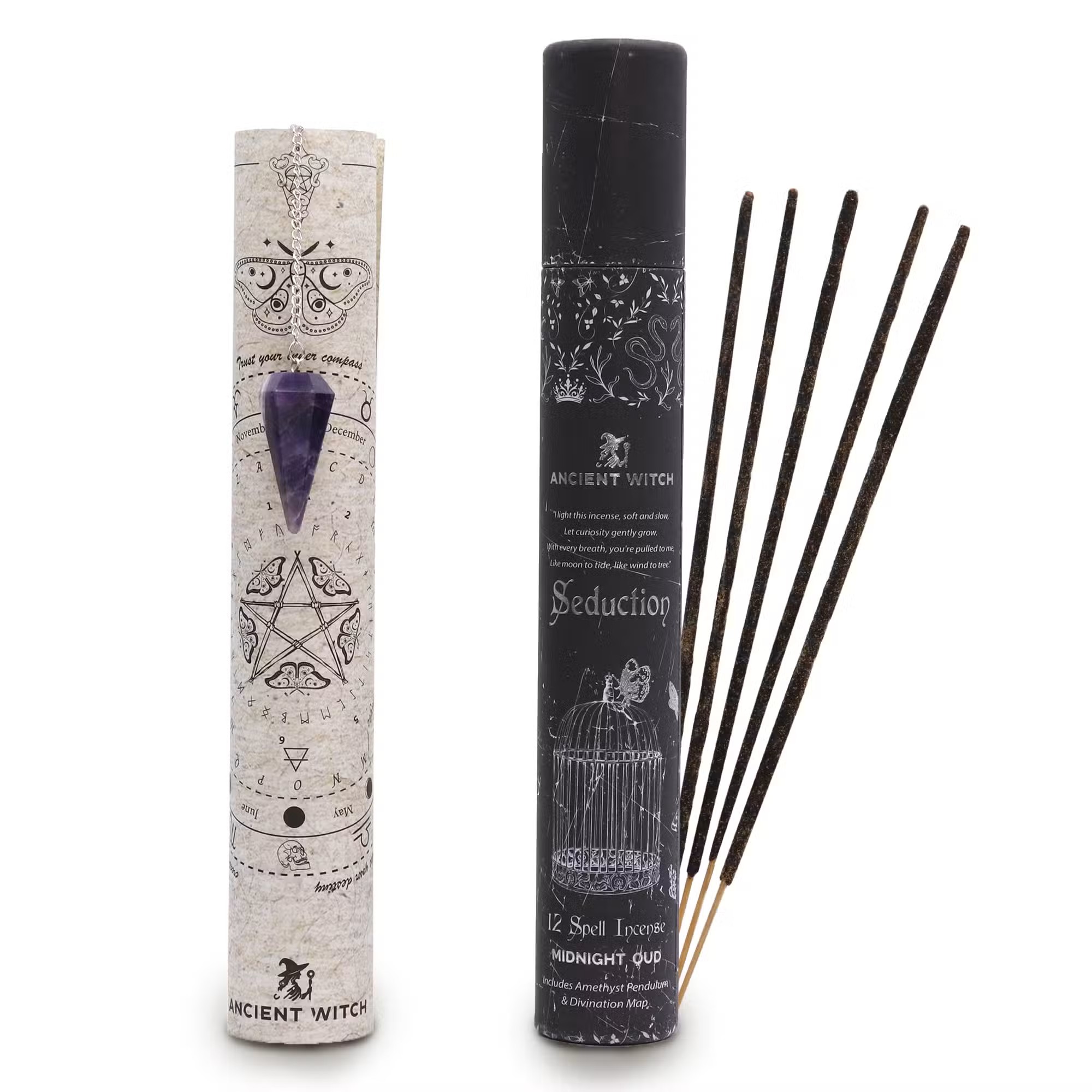 Ancient Witch Spell Incense - Seduction - Amethyst Pendulum