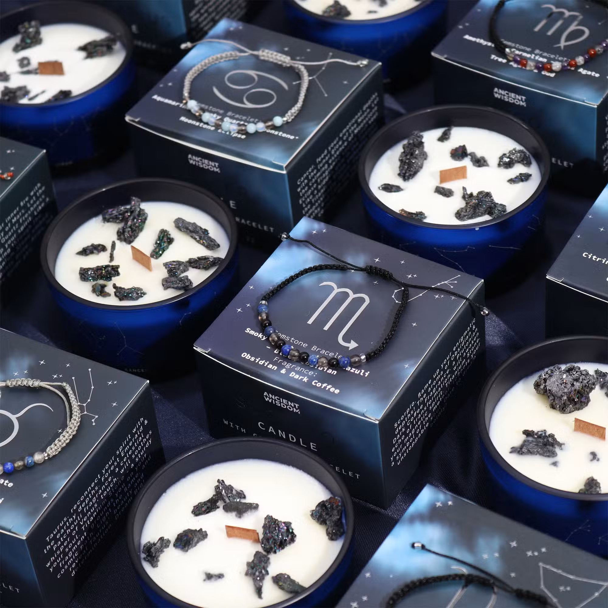 Zodiac Crystal Candle with Gemstone Bracelet - Libra