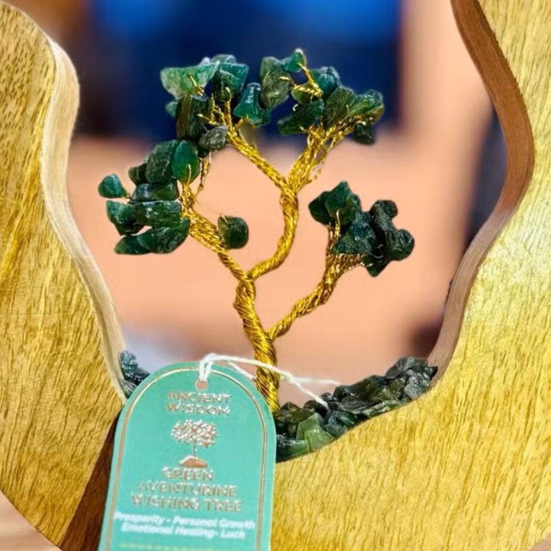 Gemstone Tree Garden - Mango Wood Open Ring - Green Aventurine - 60 chipstones