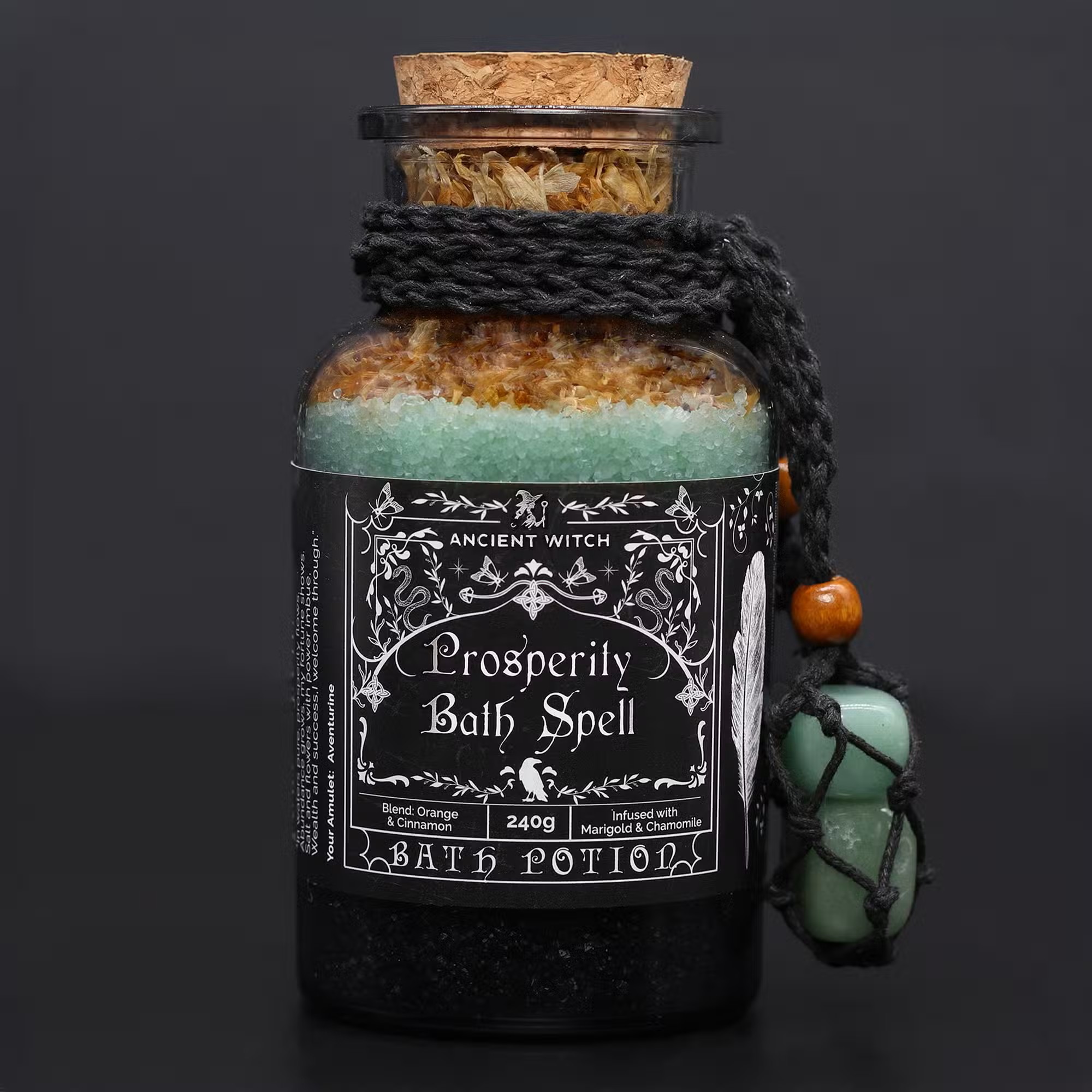 Ancient Witch Bath Spell Potion & Aventurine Crystal Amulet - Prosperity - Vegan - Friendly