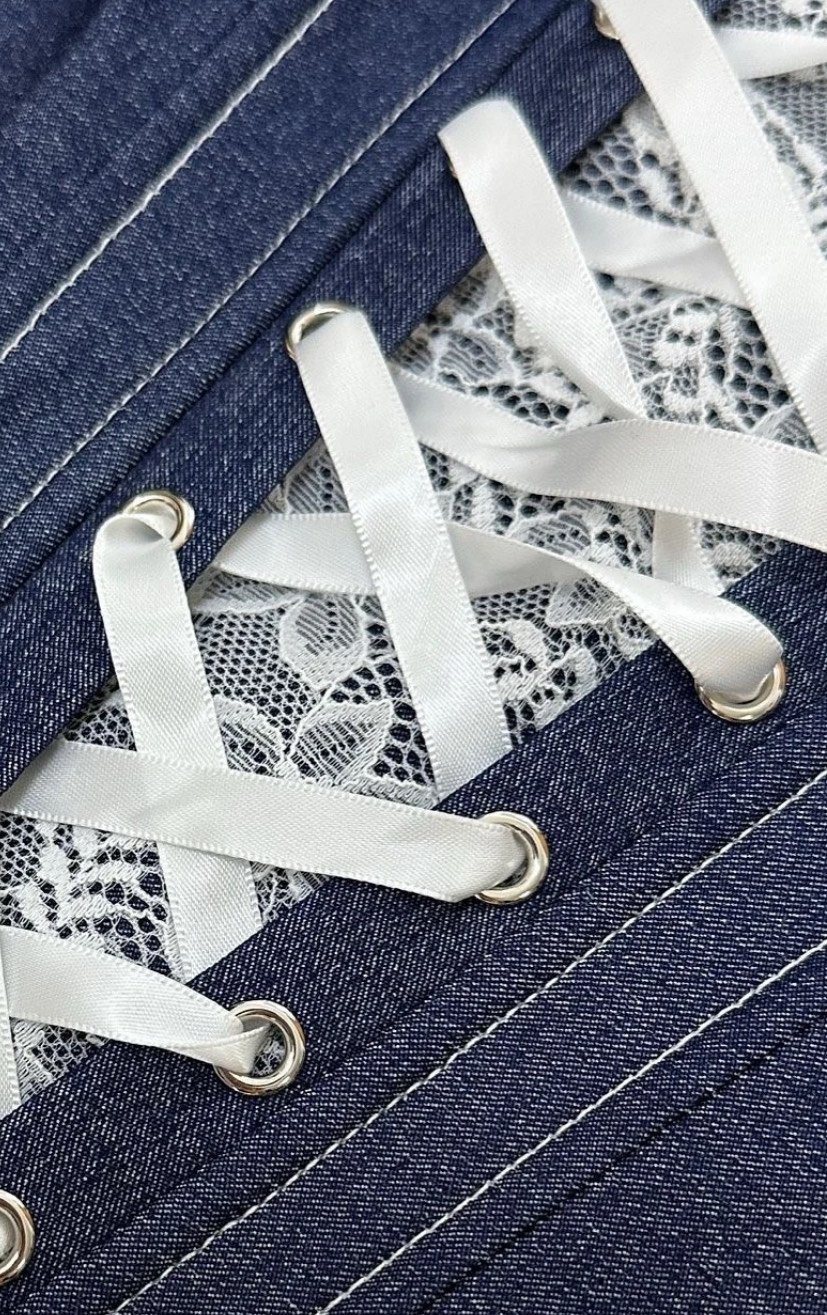 Corset bustier en Jean et dentelle avec laçage