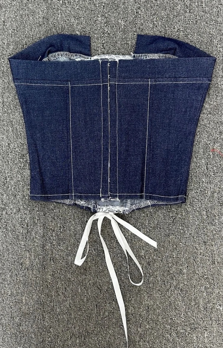 Corset bustier en Jean et dentelle avec laçage