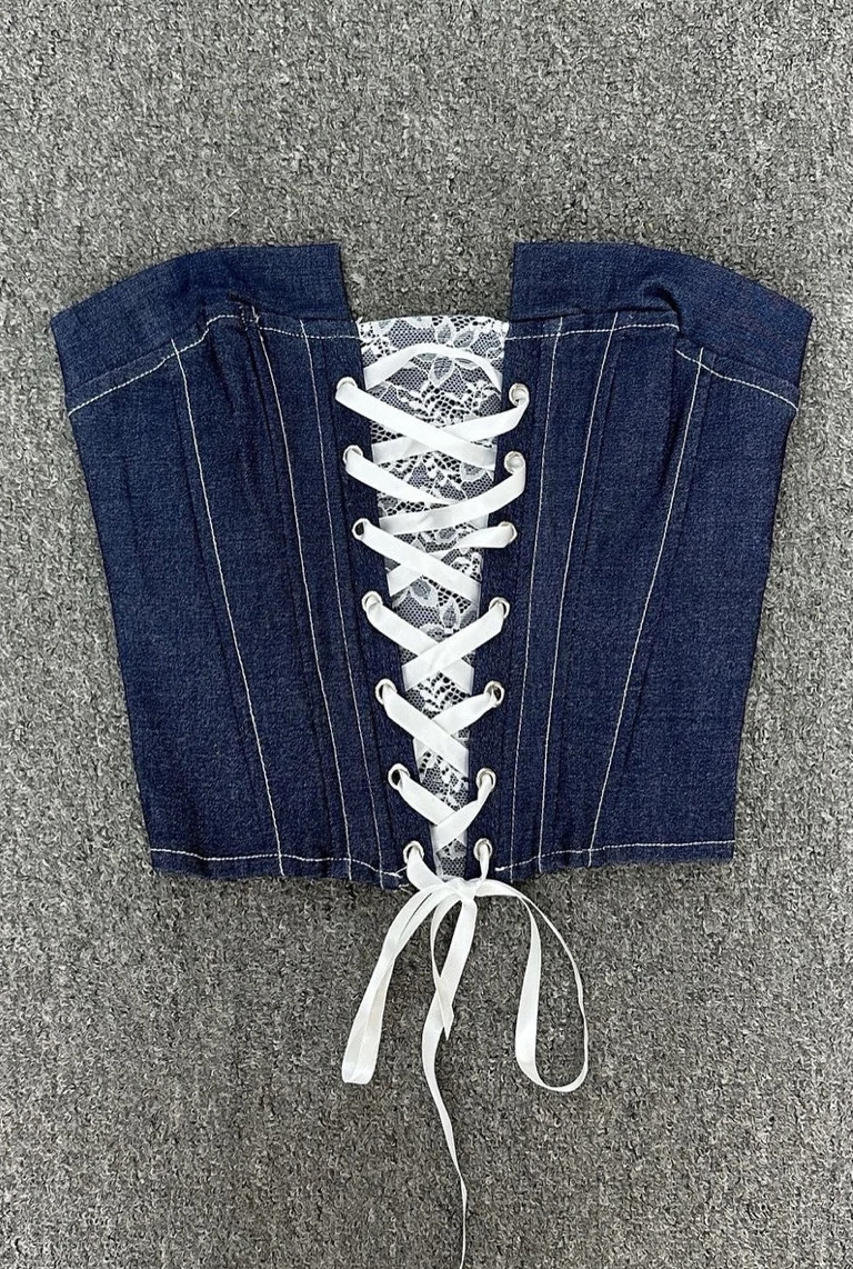 Corset bustier en Jean et dentelle avec laçage