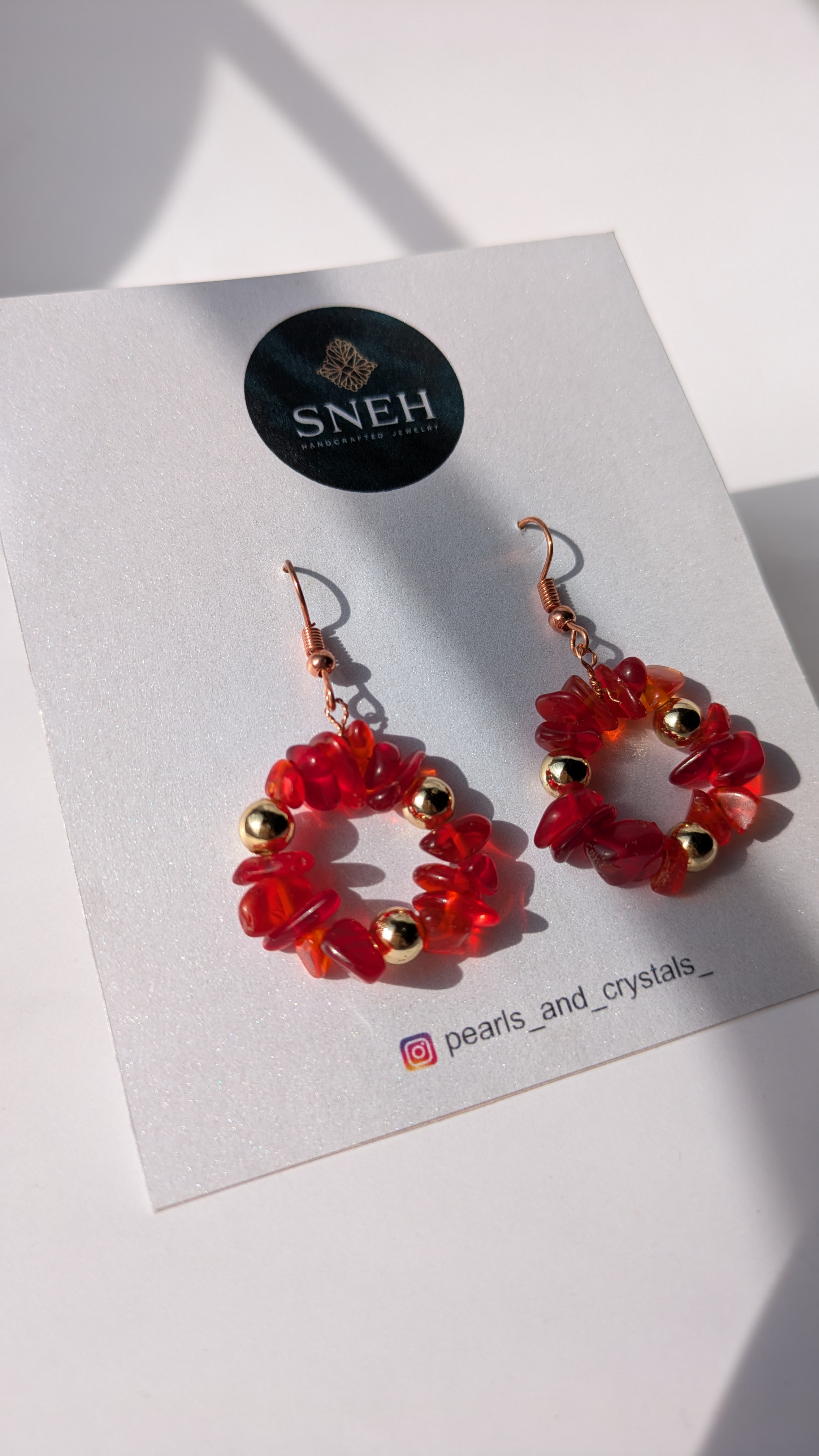 Handmade Red & Black Stone Hoop Earrings