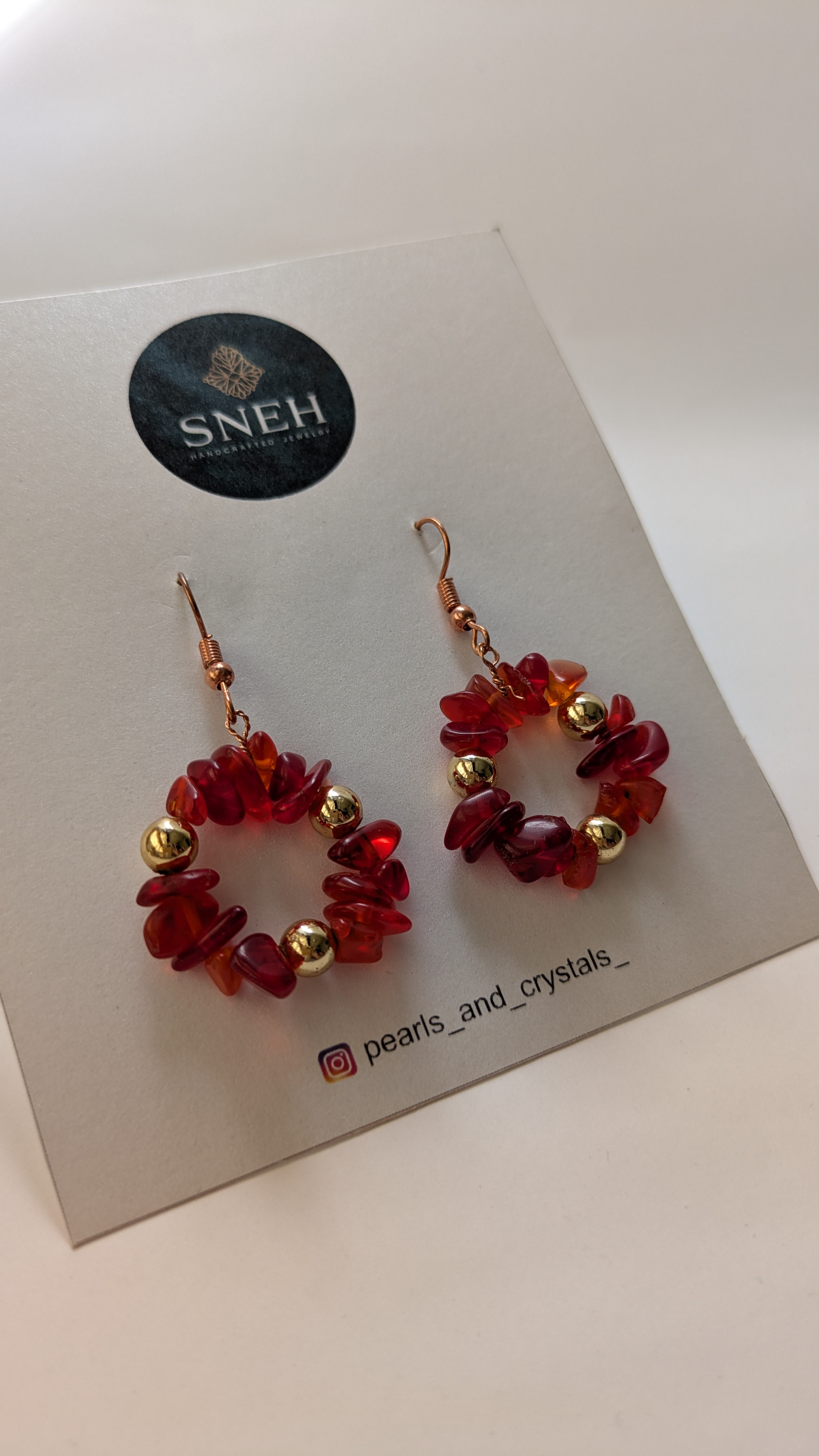 Handmade Red & Black Stone Hoop Earrings