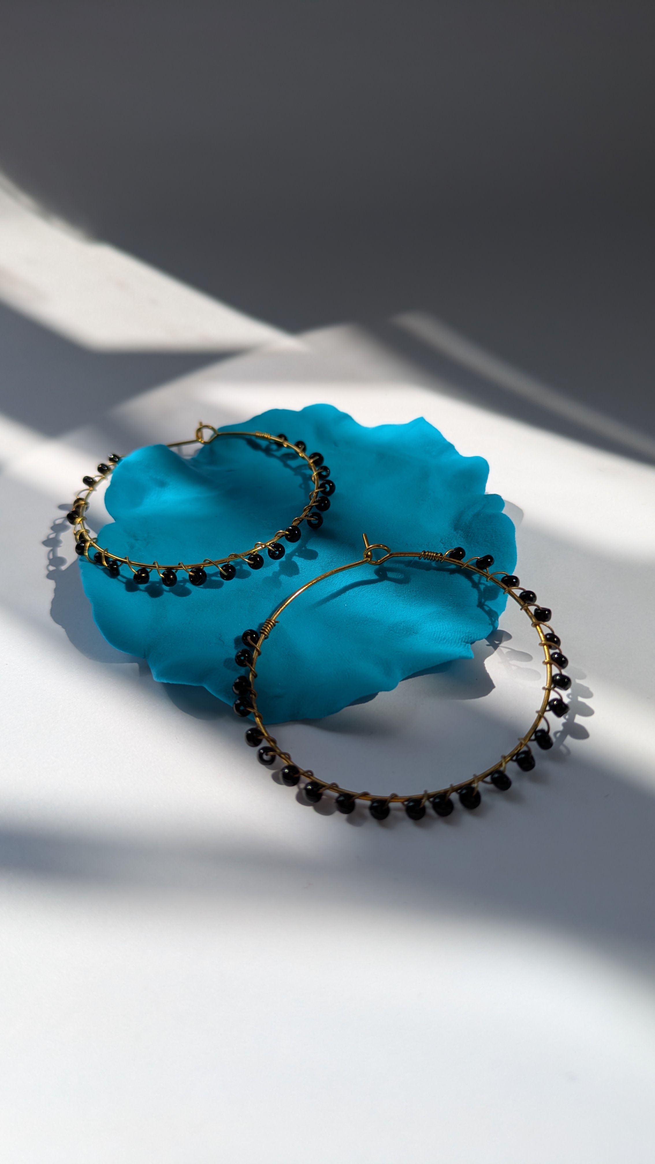 Elegant Black Beaded Hoop Earrings