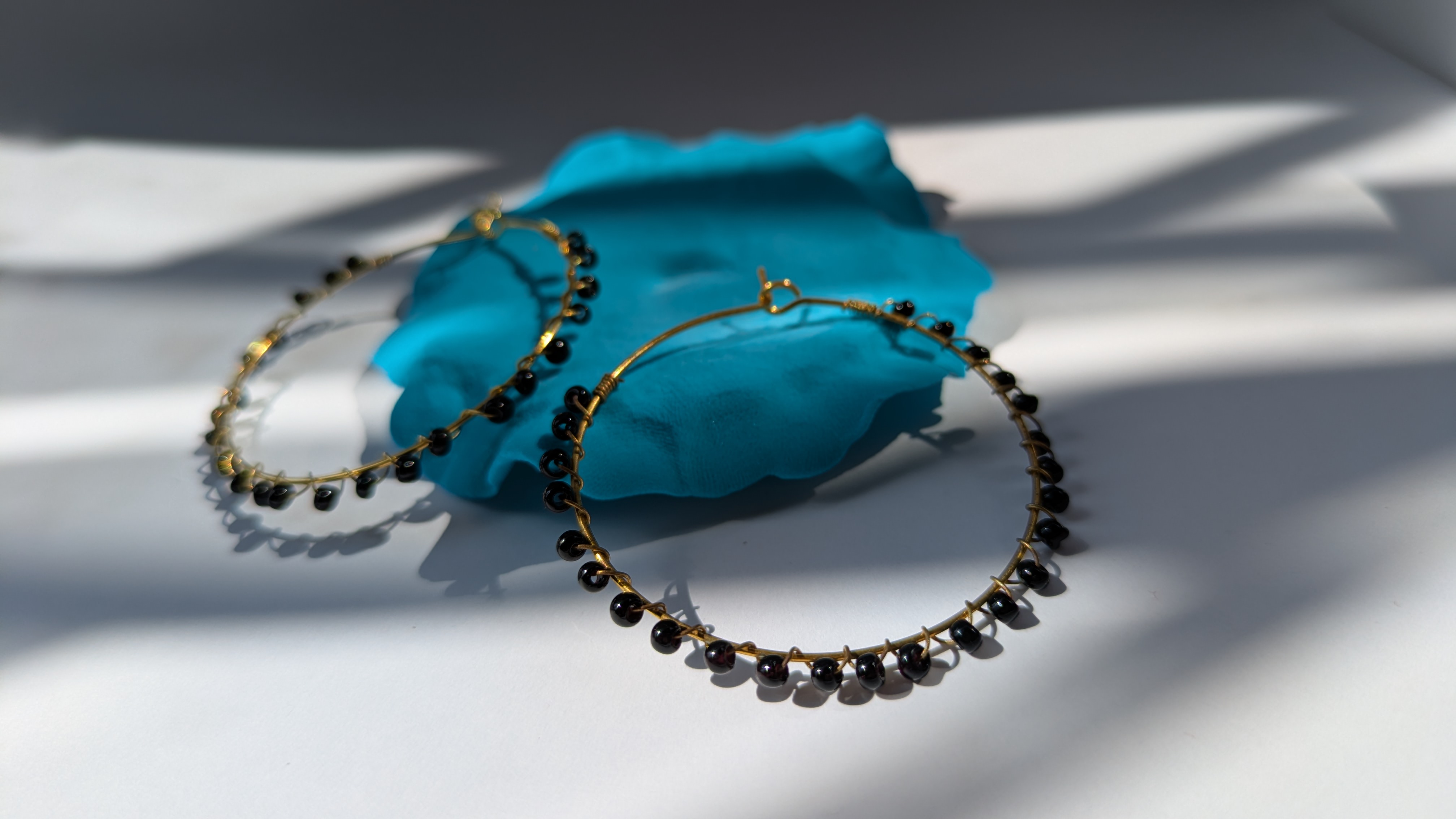 Elegant Black Beaded Hoop Earrings