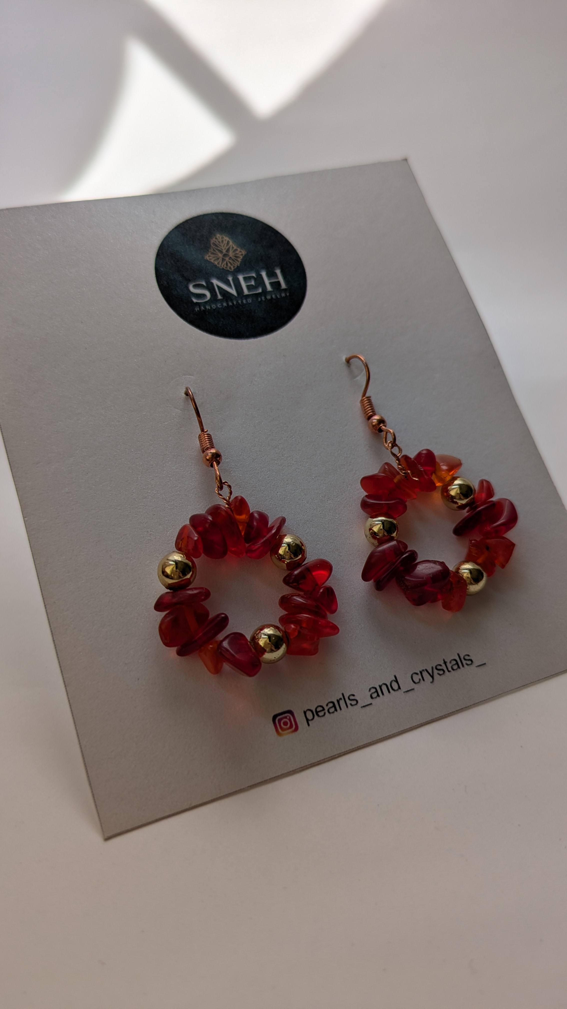 Handmade Red & Black Stone Hoop Earrings