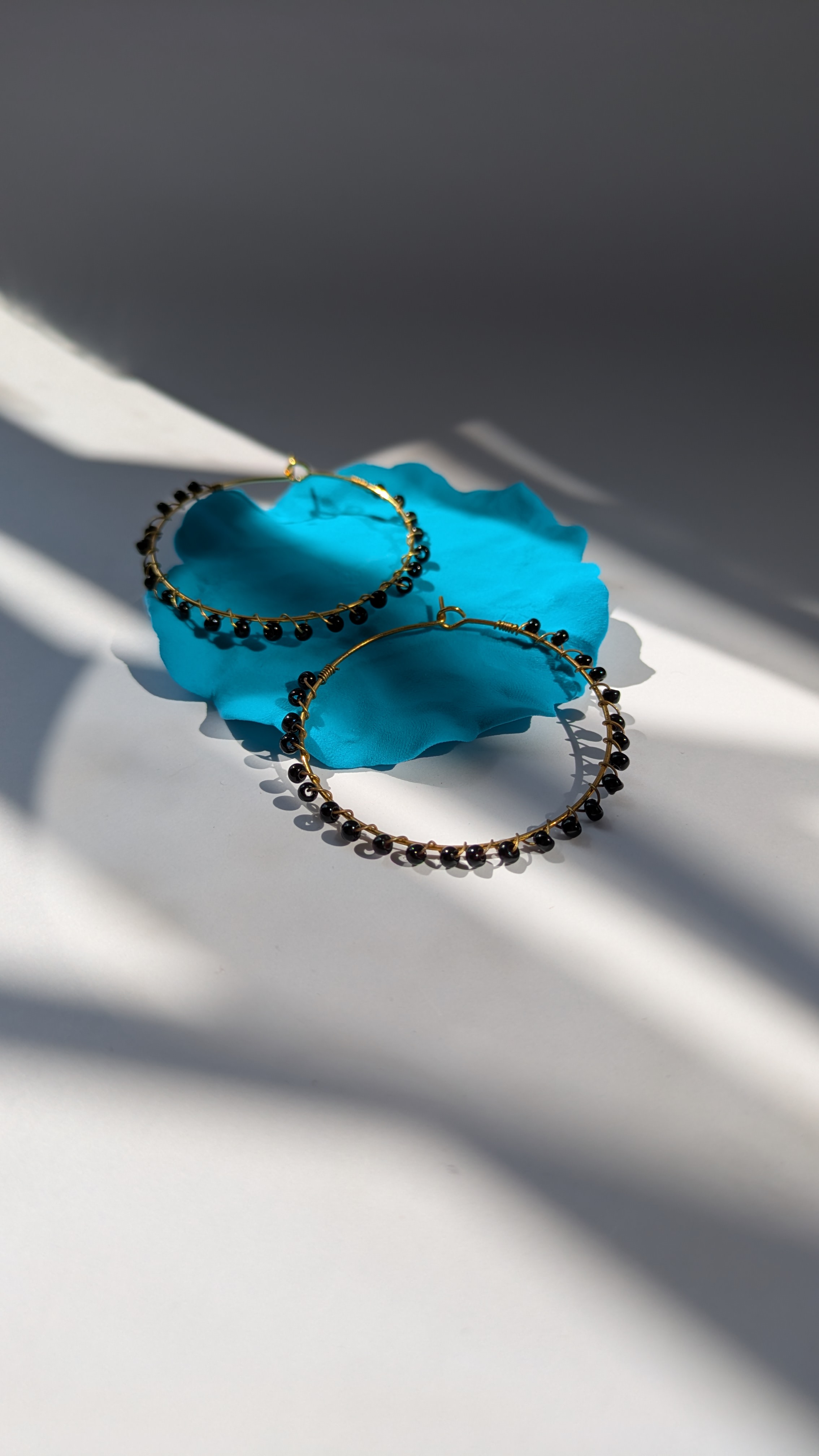 Elegant Black Beaded Hoop Earrings