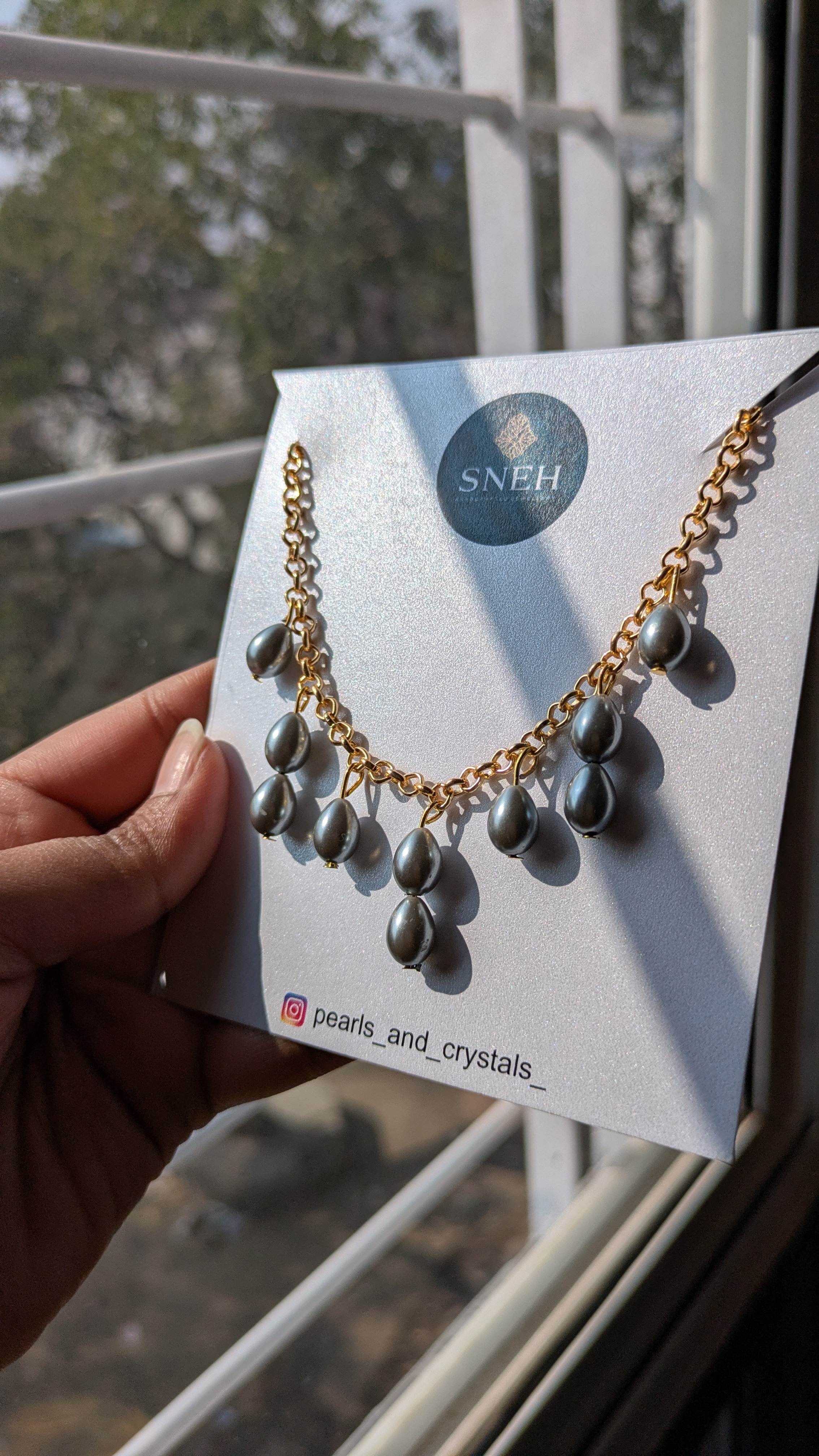 Grey Pearl Drop Chain Necklace