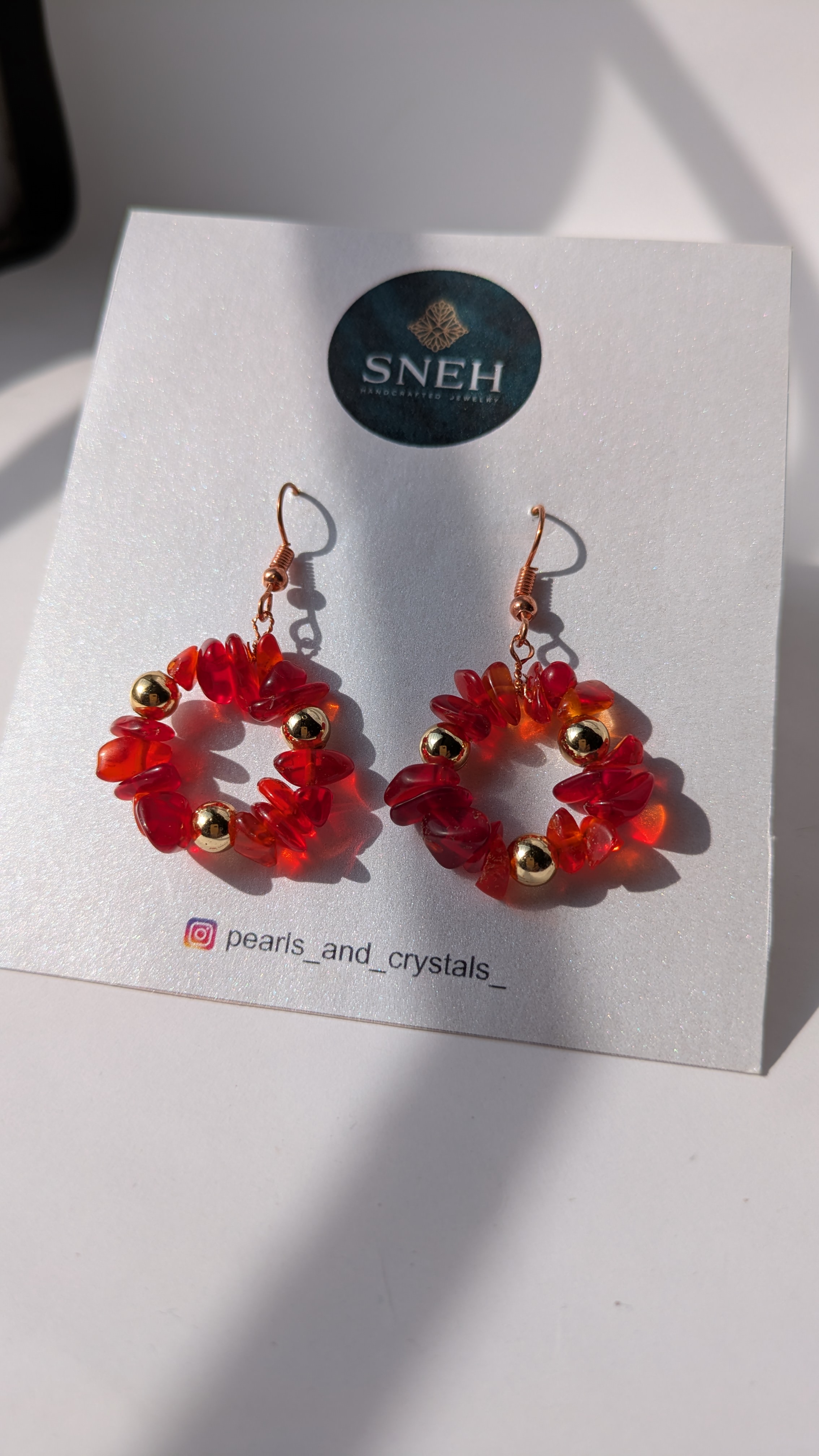 Handmade Red & Black Stone Hoop Earrings