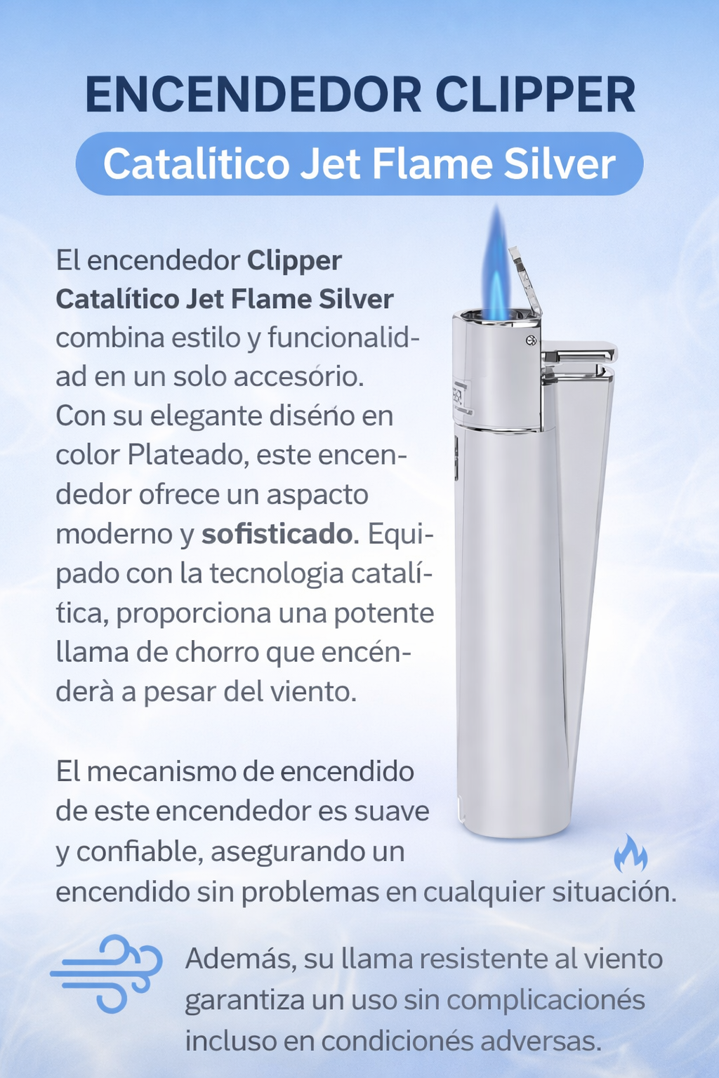 Encendedor Clipper Catalitico Jet Flame Silver