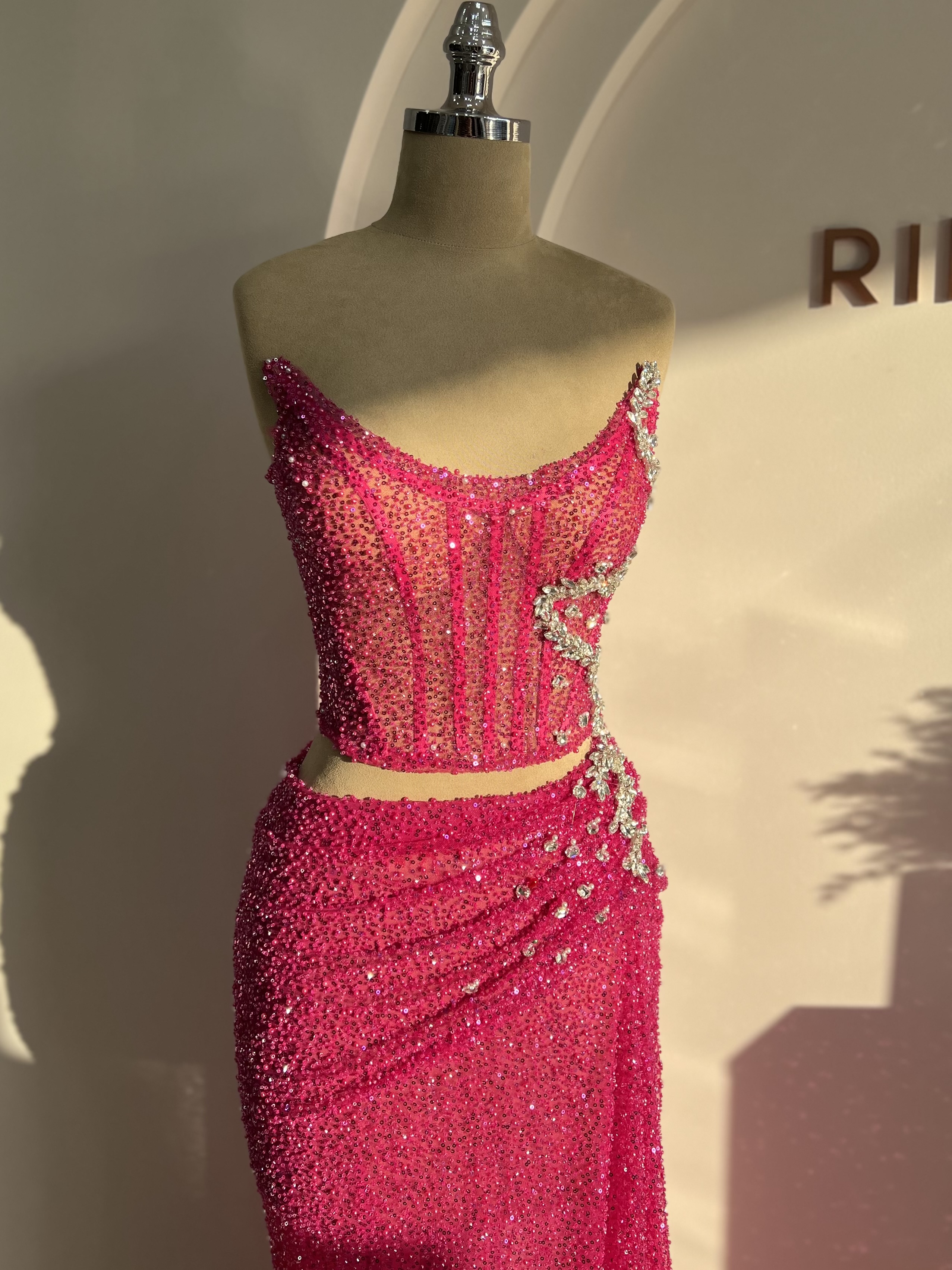 Elegant Pink Beaded Evening Gown