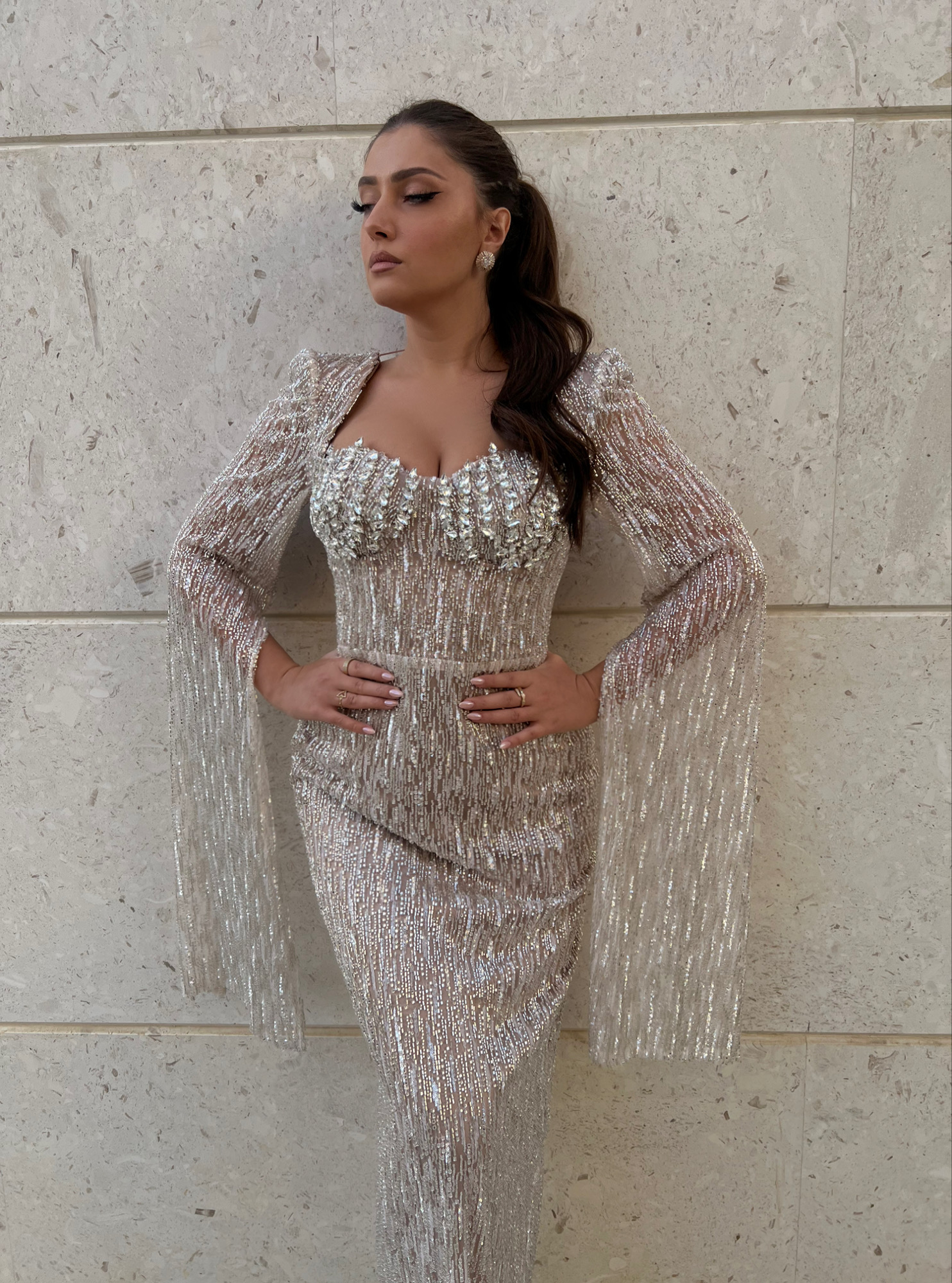 Elegant Silver Evening Gown