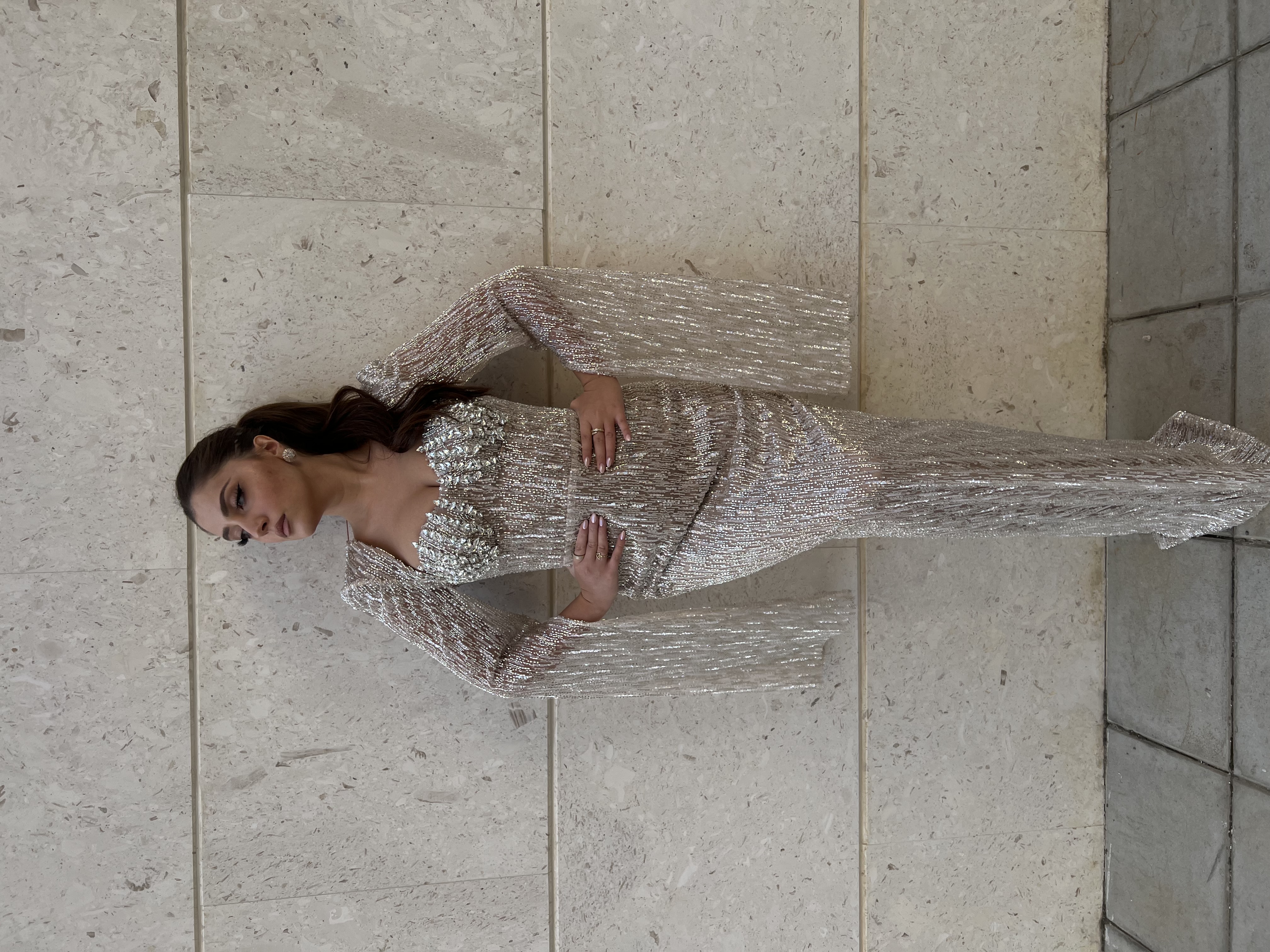 Elegant Silver Evening Gown