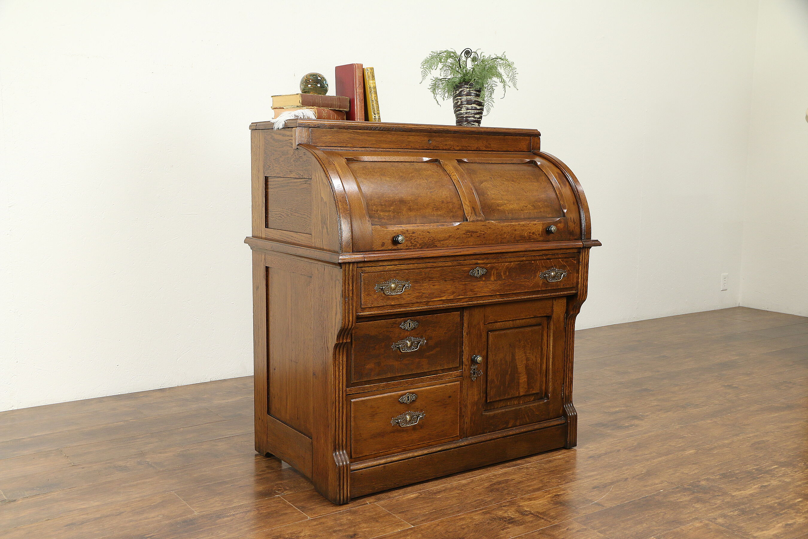 Vintage Wooden Roll-Top Desk