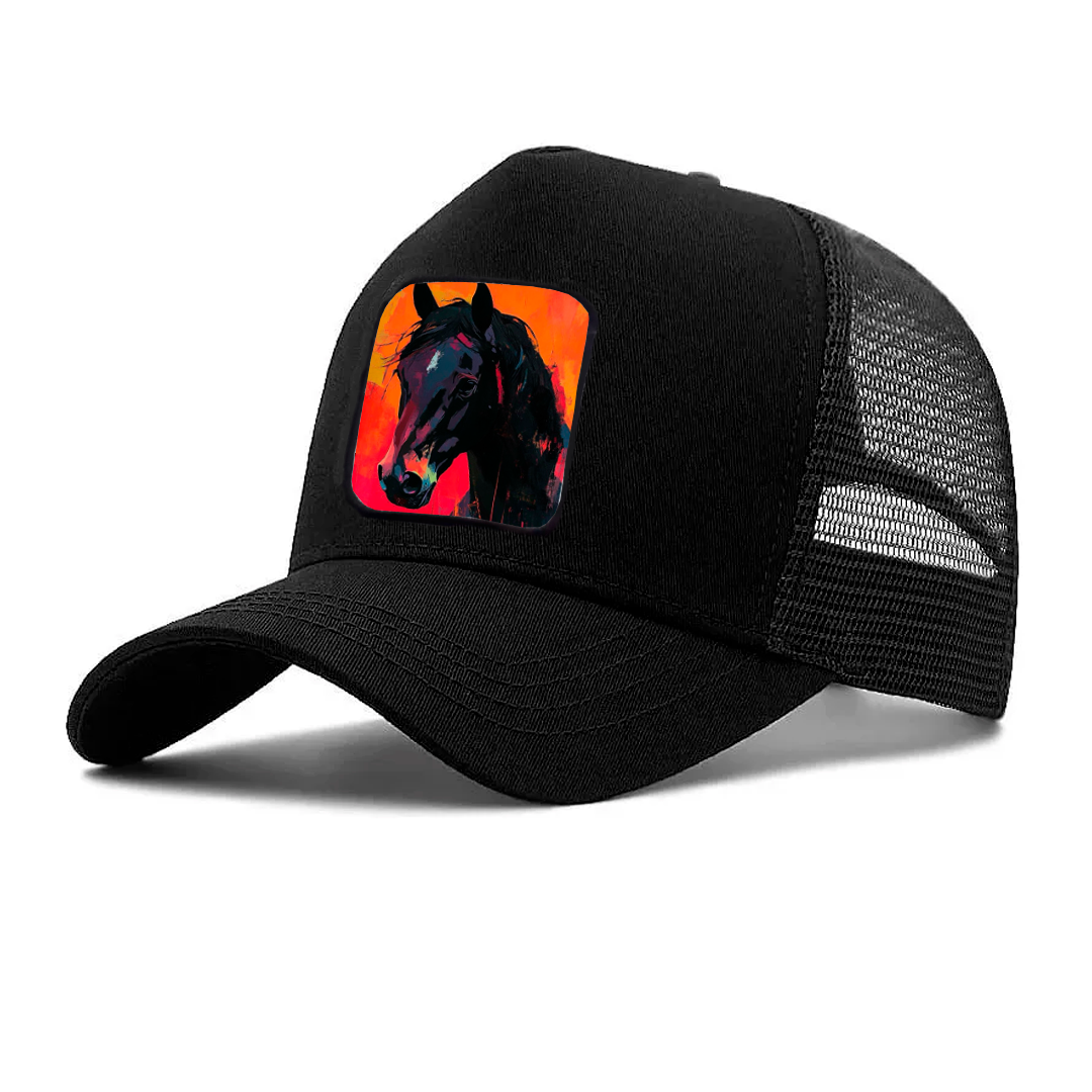 Gorra negra con estampado de caballo