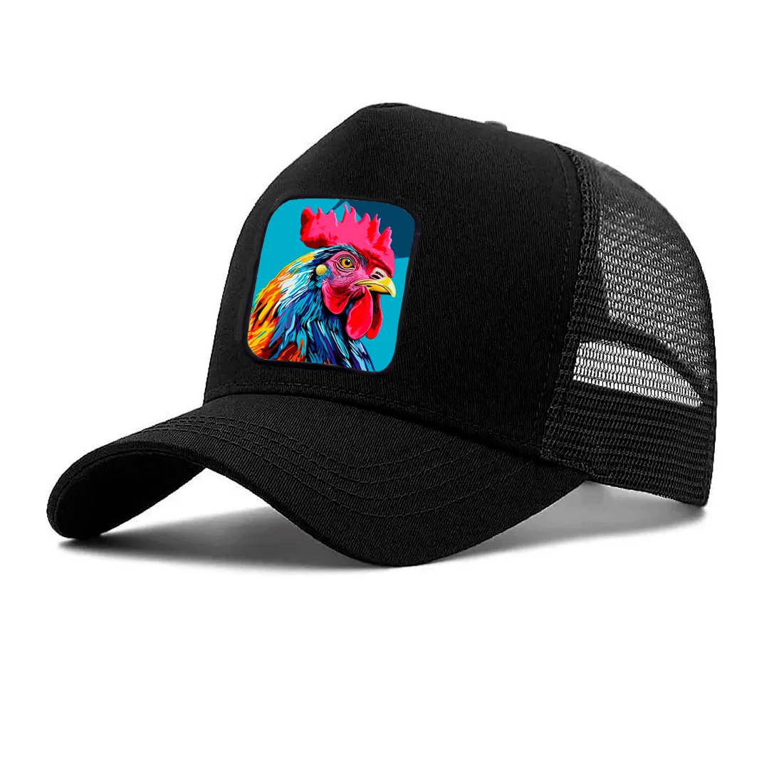 Gorra negra con estampado de gallo