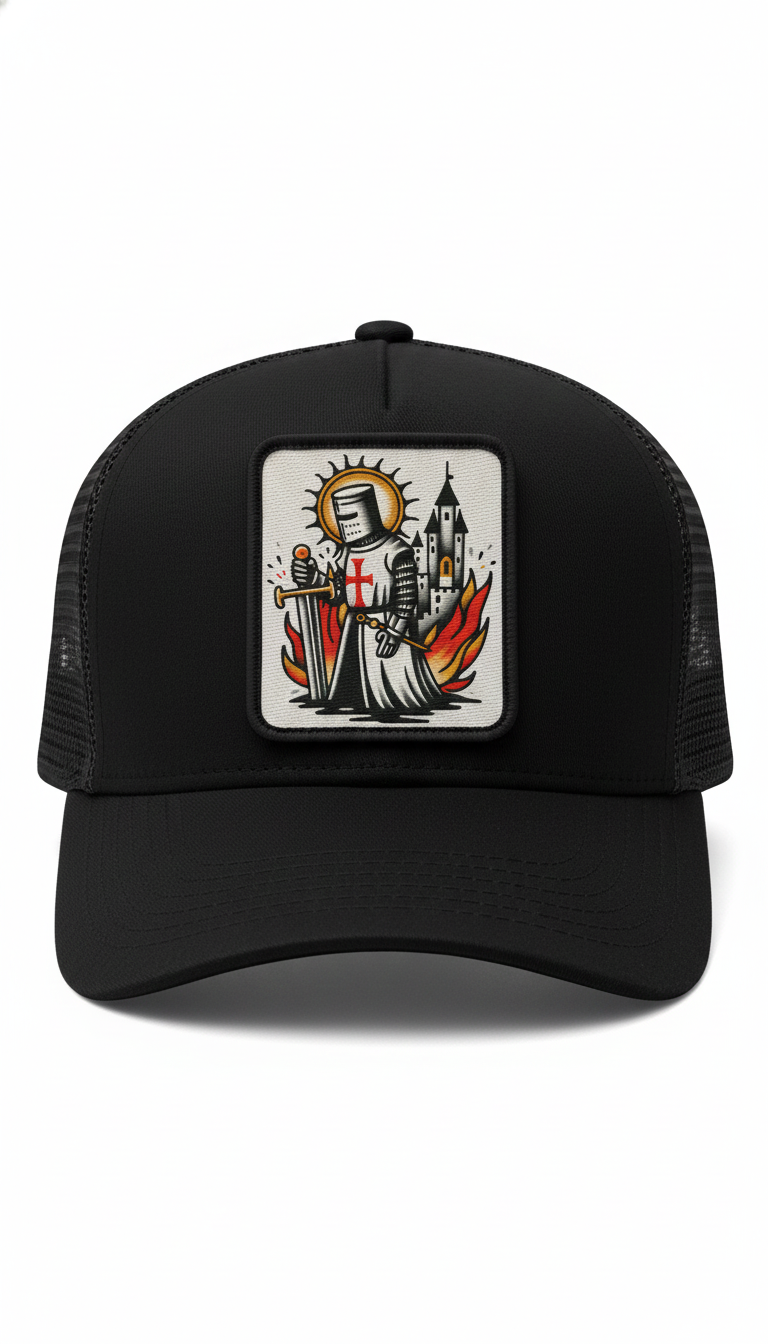 Gorra negra con parche caballero medieval