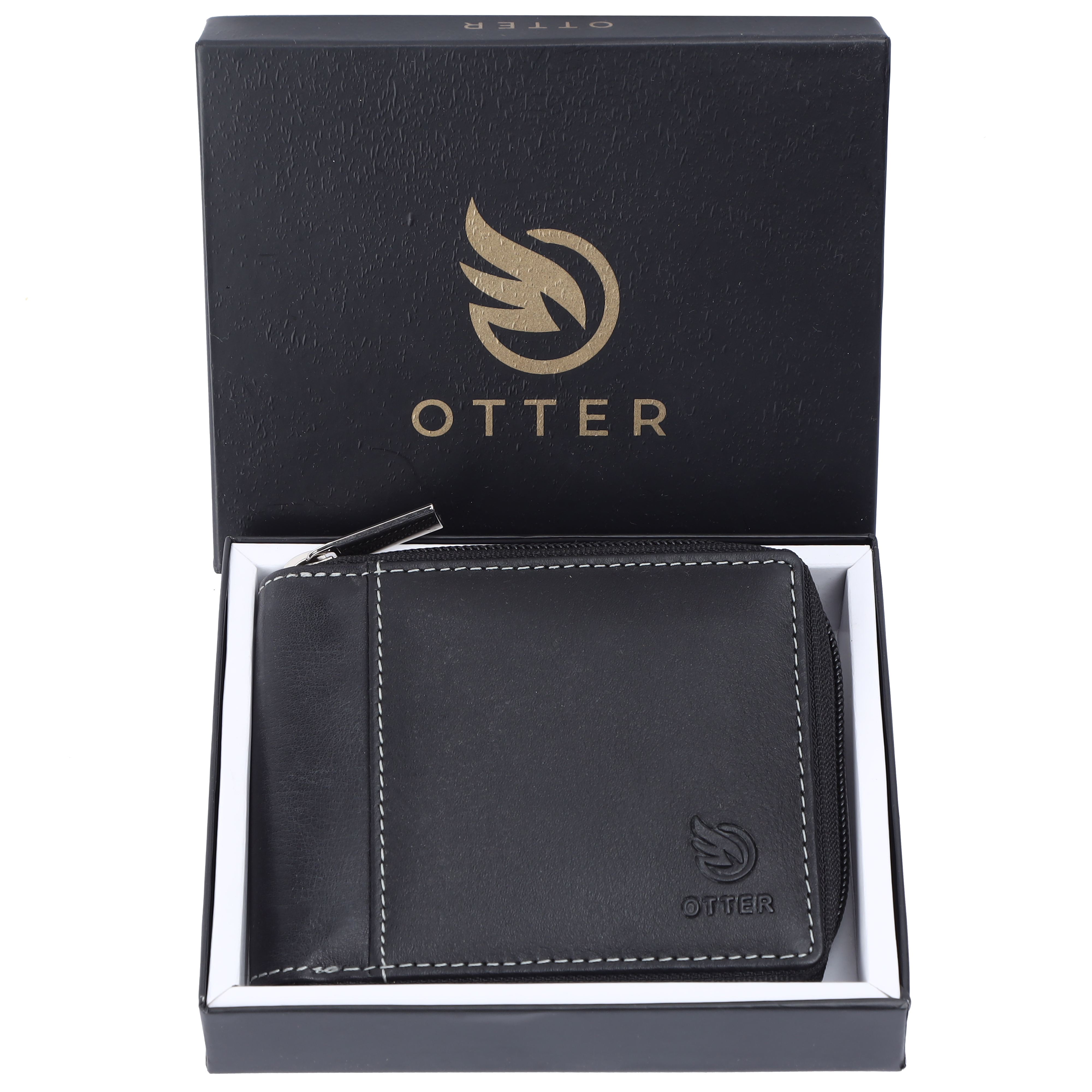 Otter Black Leather Wallet