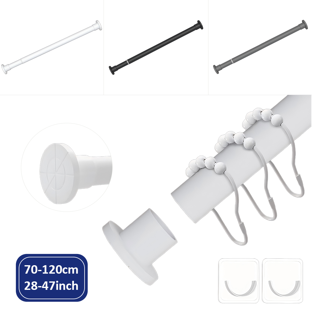 28-47" Ultra-Strong Steel Tension Rod - 187 lbs Max Load, 25mm Extra-Thick Adjustable Spring Rod - Rust-Resistant & No-Drill